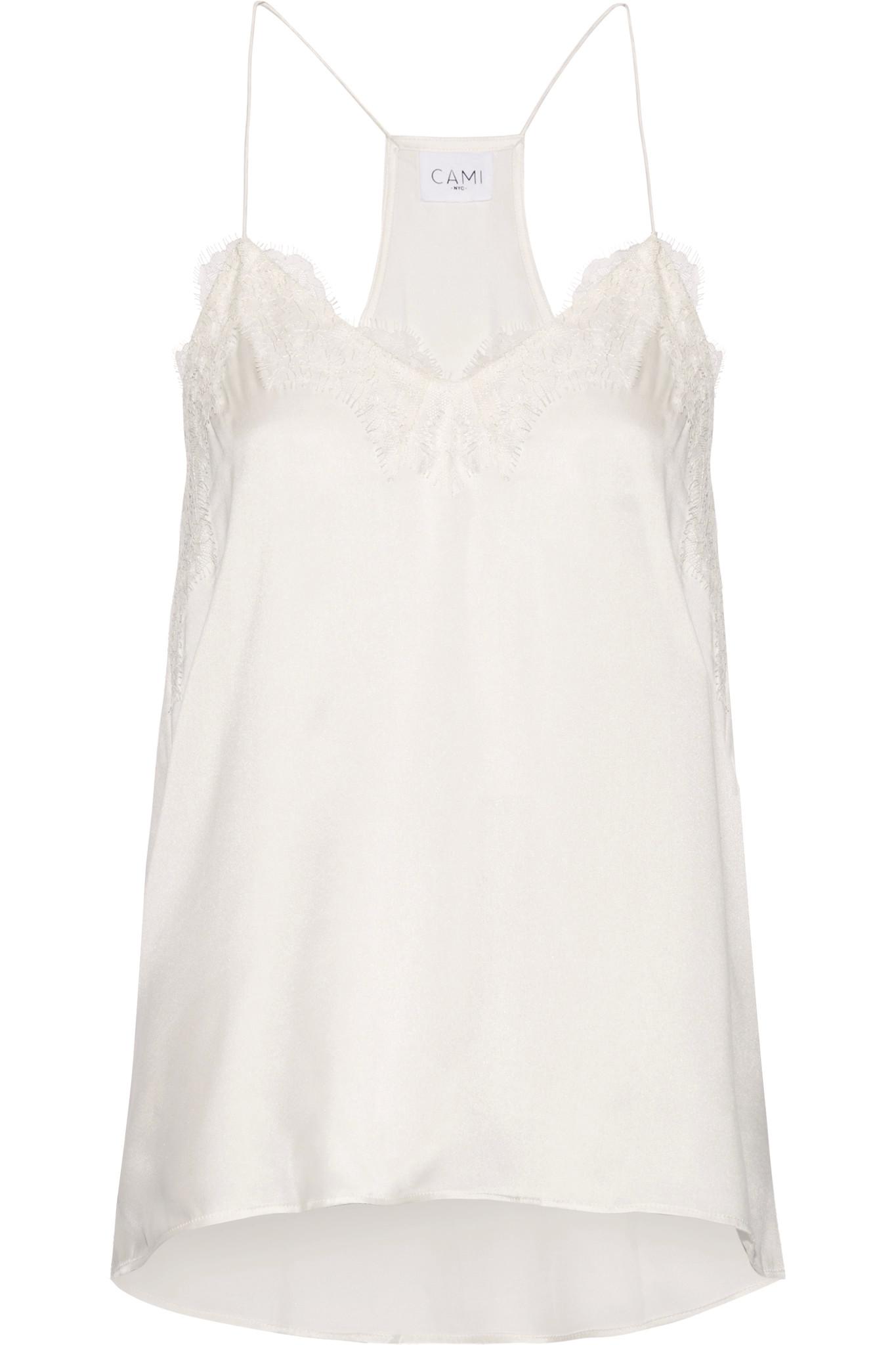 Cami nyc Lace-trimmed Silk-charmeuse Camisole in White | Lyst