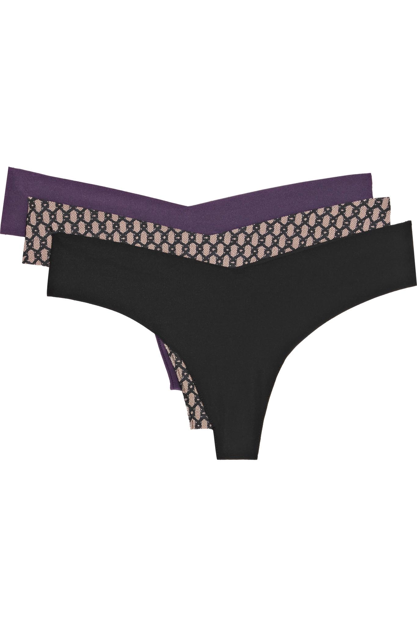 Lyst Commando Set Of Three Stretch Thongs In Black