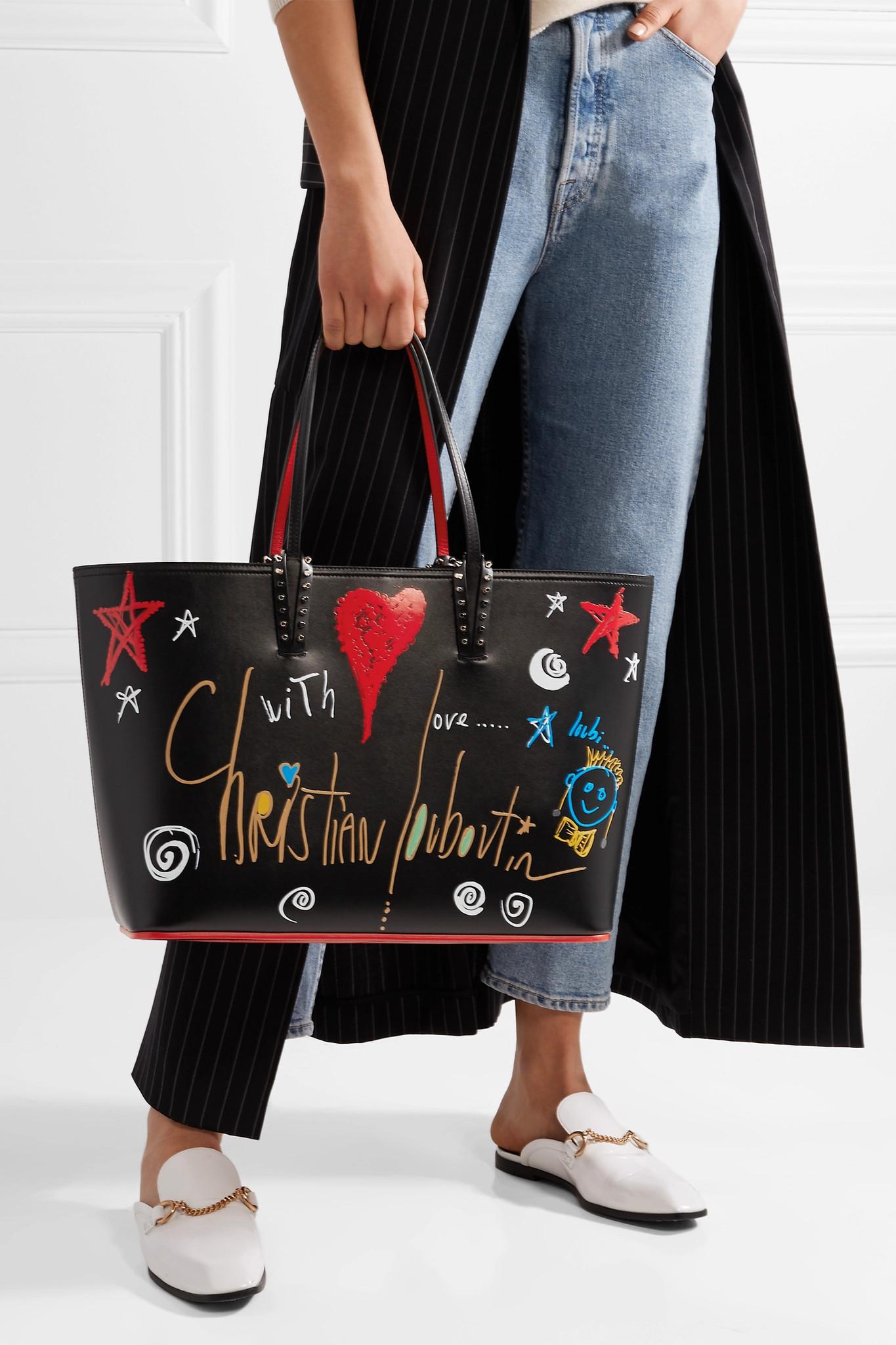 Lyst - Christian Louboutin Cabata Spiked Printed Leather Tote in Black