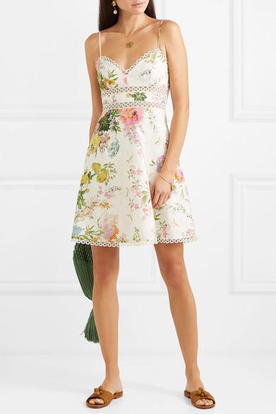 Zimmermann Heather Lace-trimmed Floral-print Linen Mini Dress - Lyst