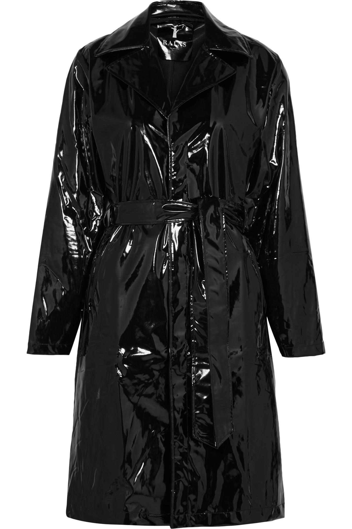 Rains Glossed-pu Trench Coat in Black - Lyst