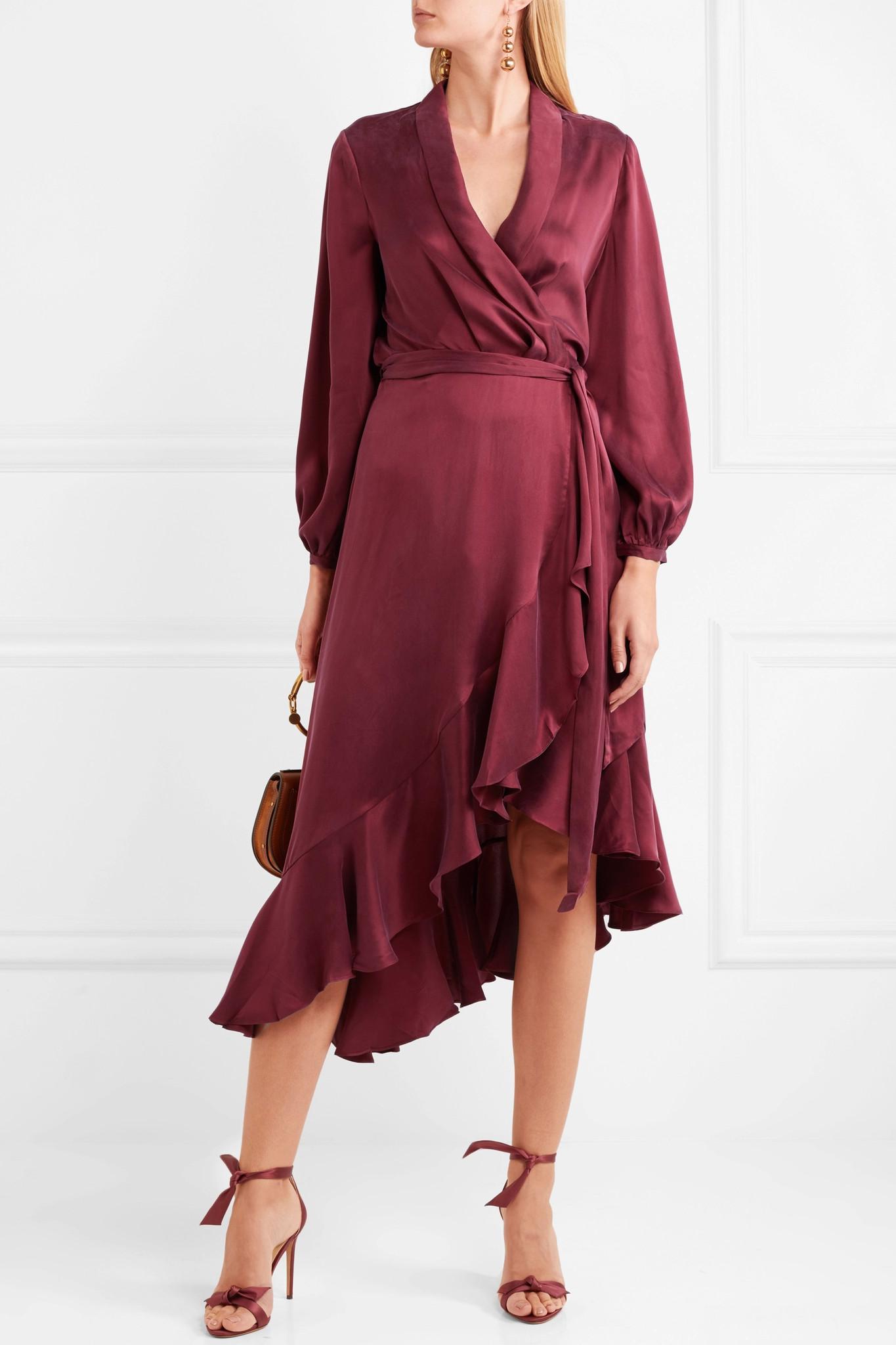 Lyst - Zimmermann Asymmetric Washed-silk Wrap Midi Dress in Red