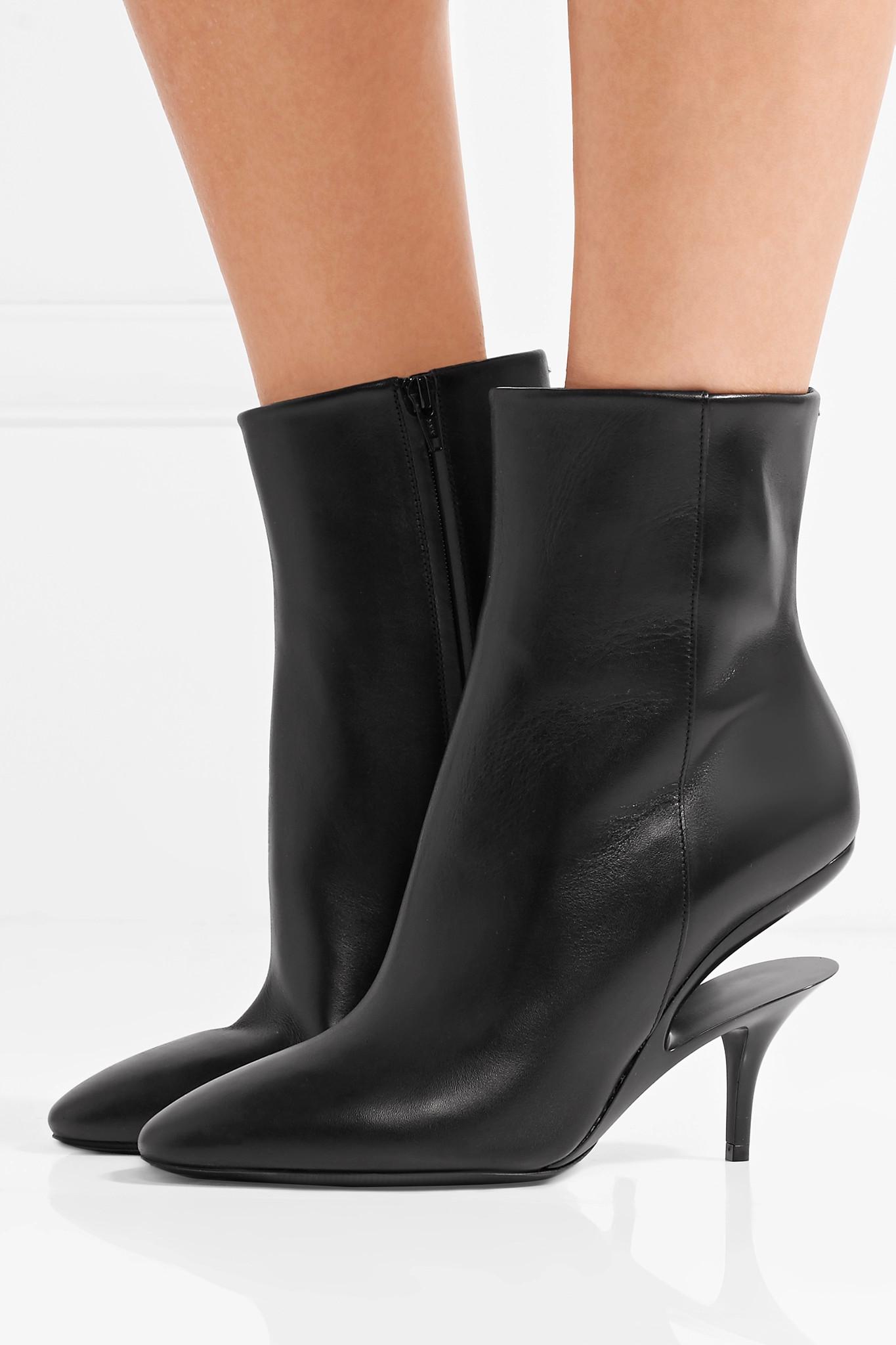 Lyst - Maison Margiela Cutout Leather Ankle Boots in Black