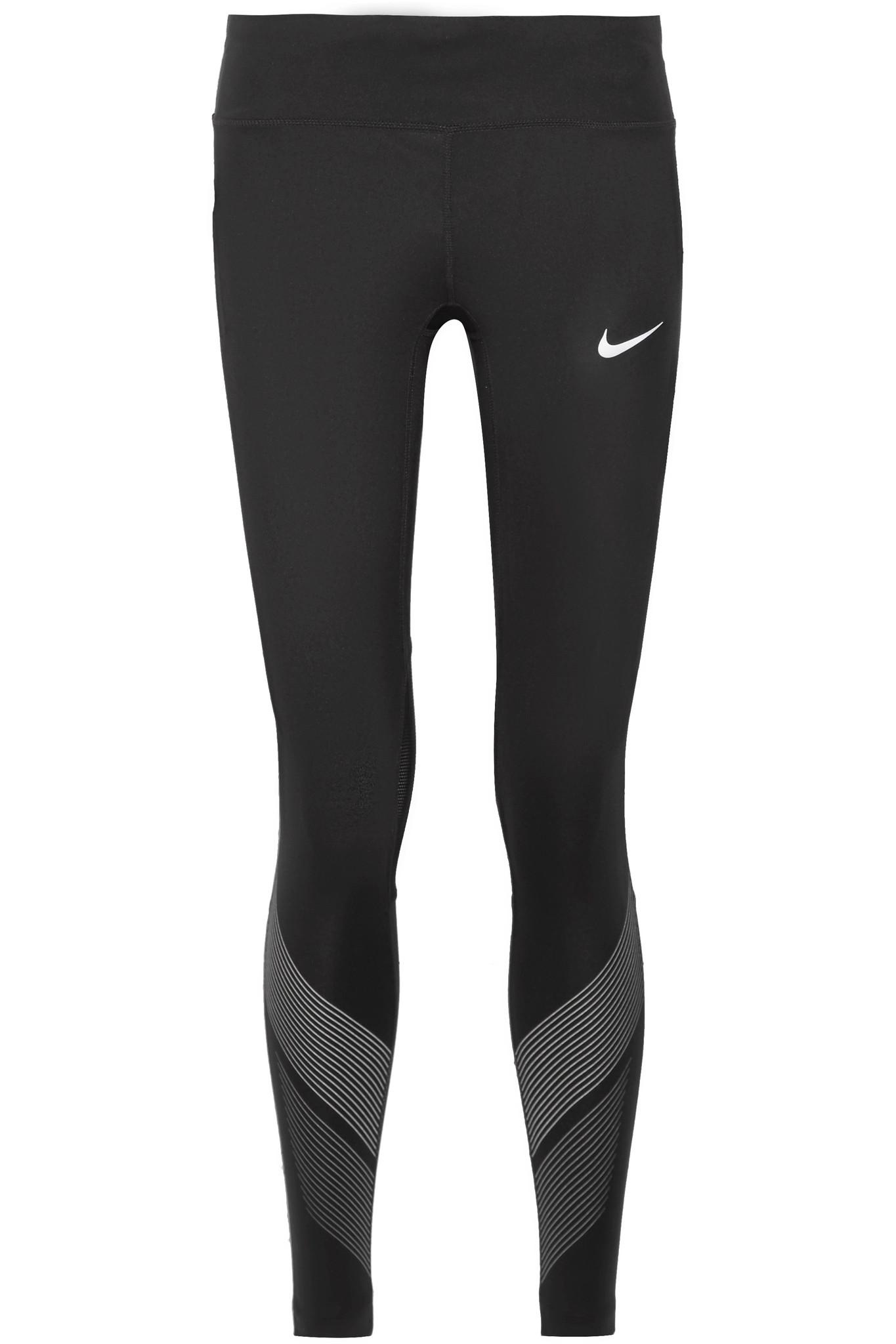 Lyst Nike Power Flash Printed Mesh Paneled Dri Fit Stretch Leggings In Black 2857