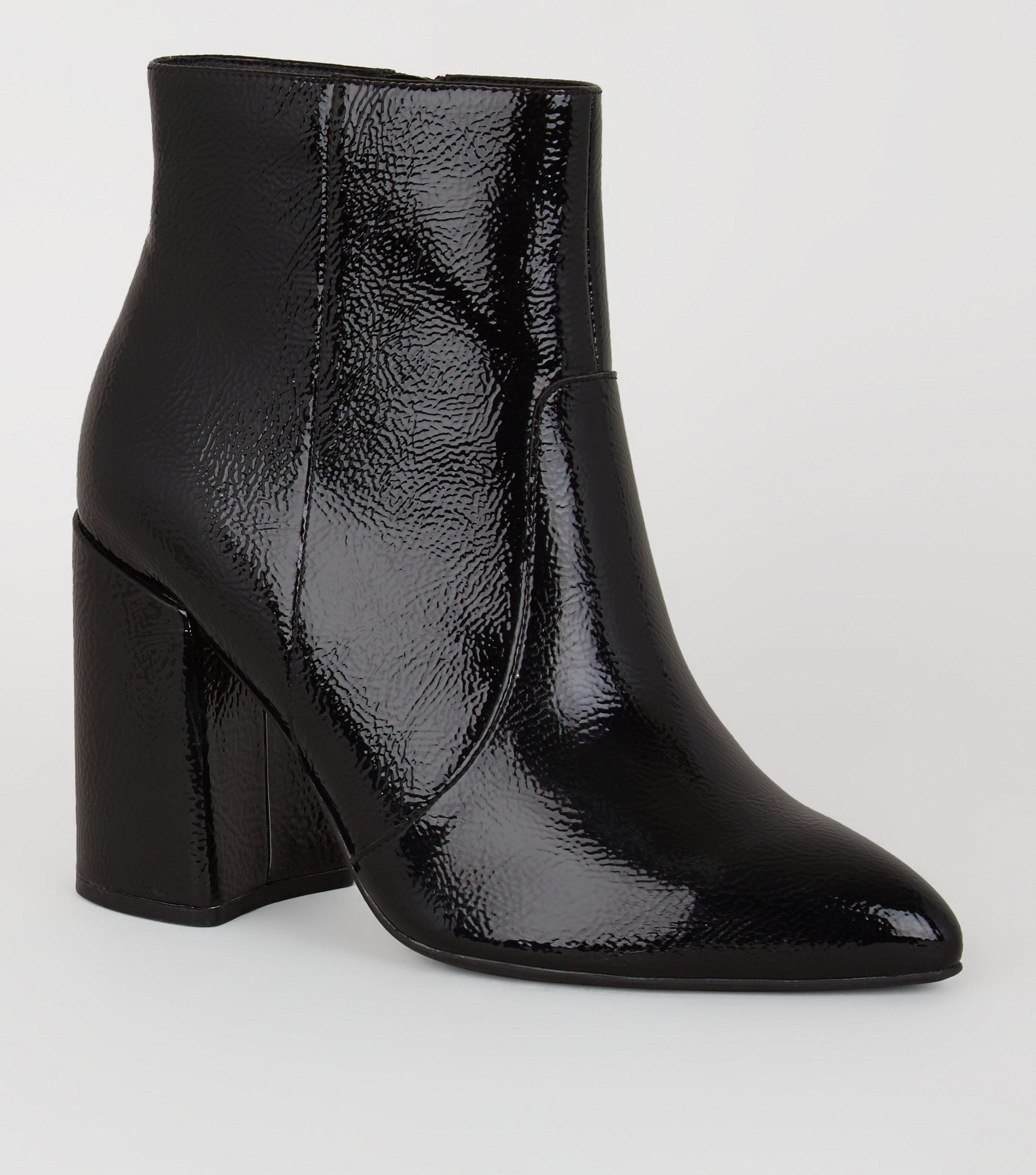New Look Wide Fit Black Crinkle Patent Ankle Boots - Lyst