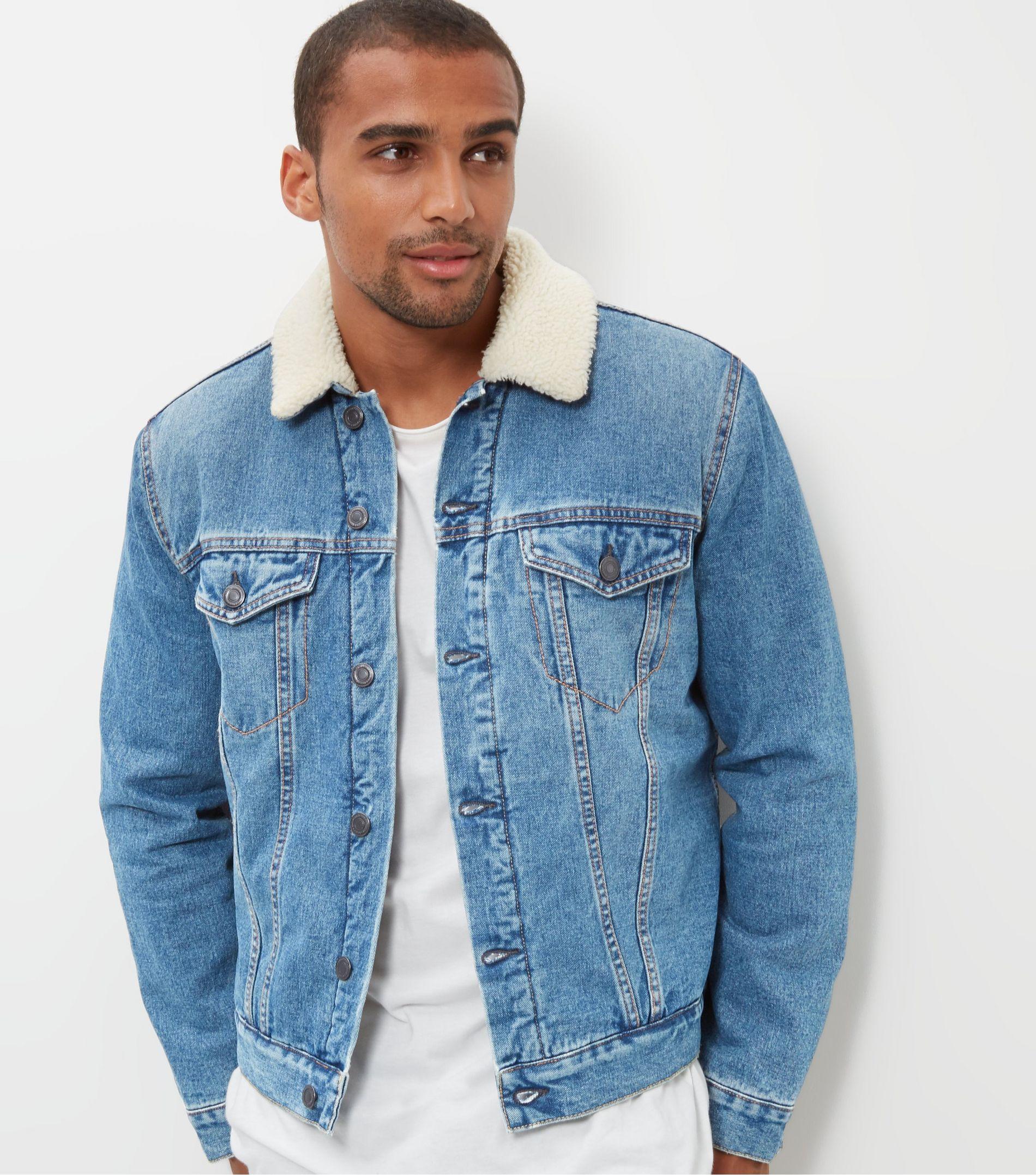 New Look Blue Borg Lined Denim Jacket In For Men Lyst Gallery