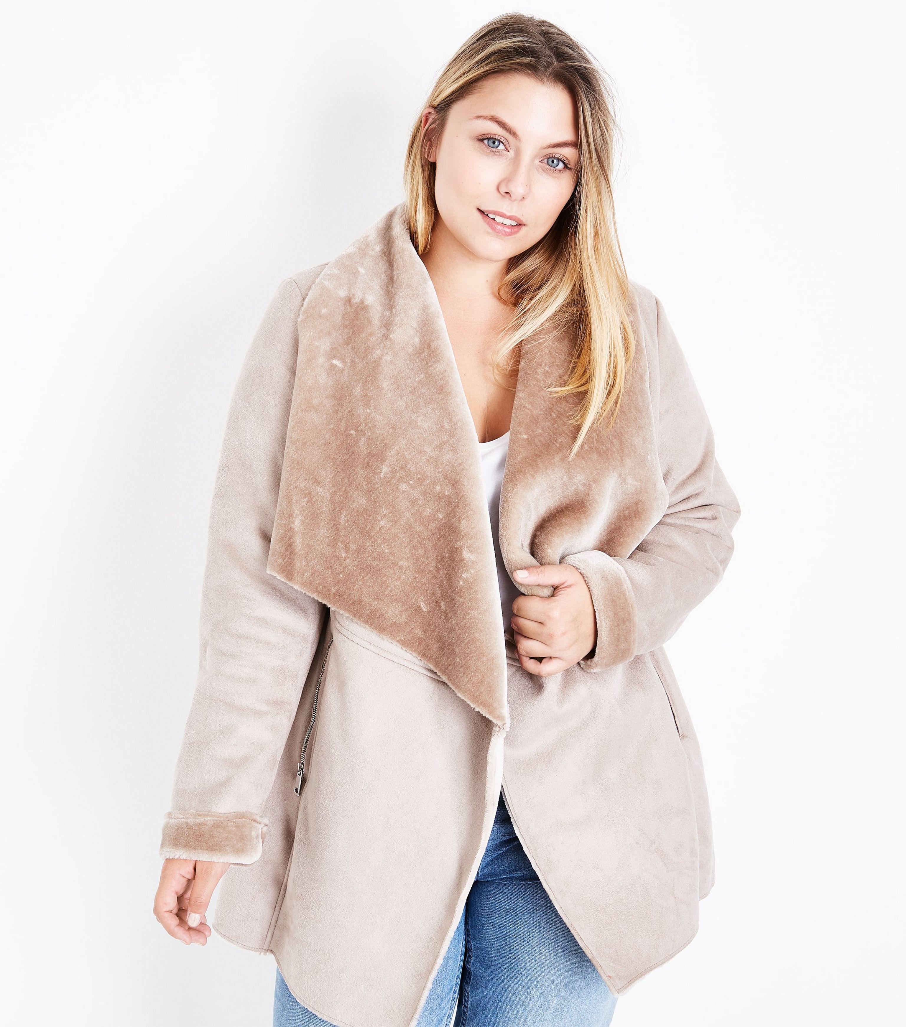 Lyst New Look Curves Mink Suedette Faux Fur Lined Waterfall Jacket Gallery Previously Sold At New Look Women S Waterfall Jackets