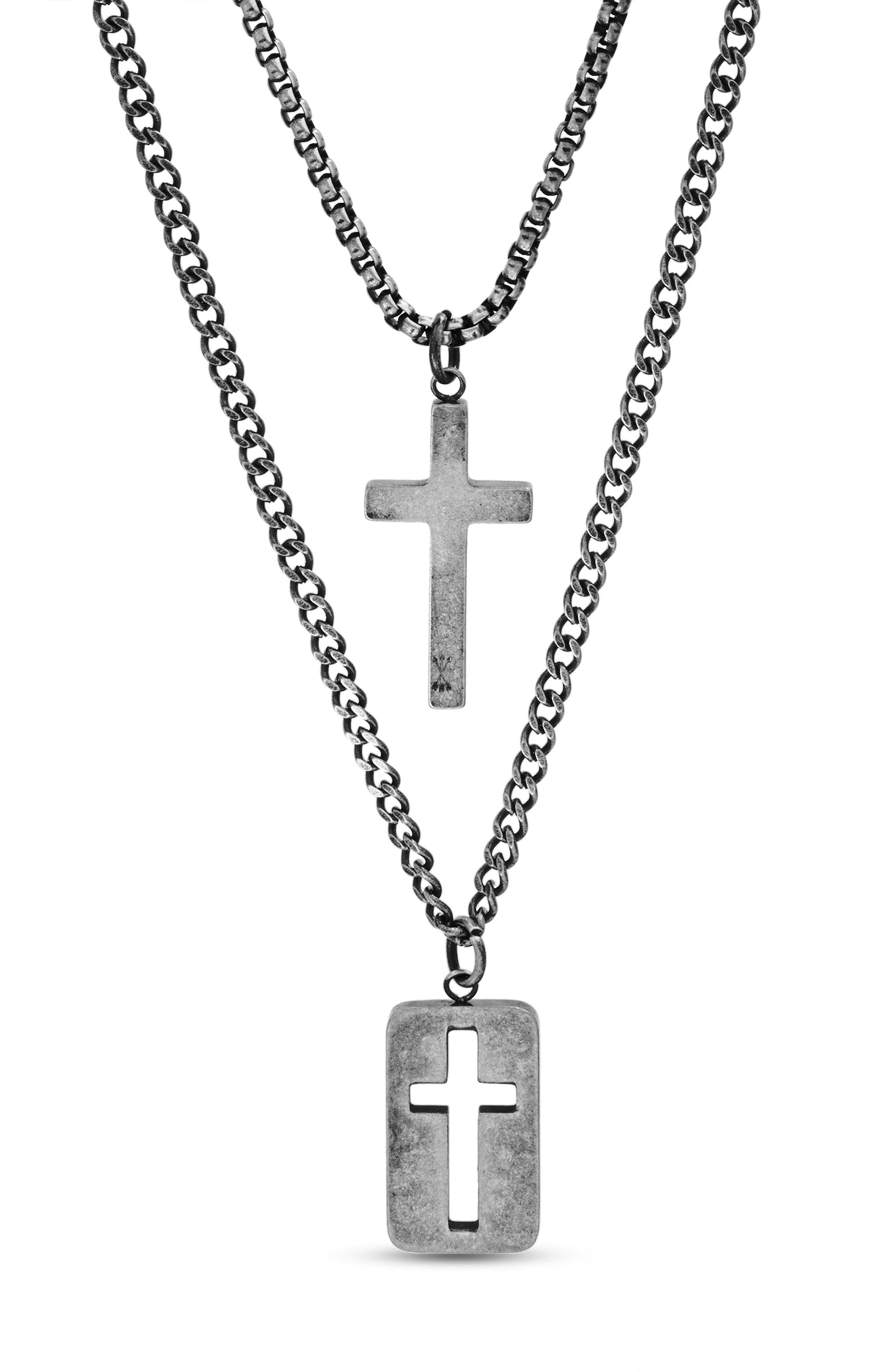 Steve Madden Cross Dog Tag Duo Pendant Necklace in Metallic for Men Lyst