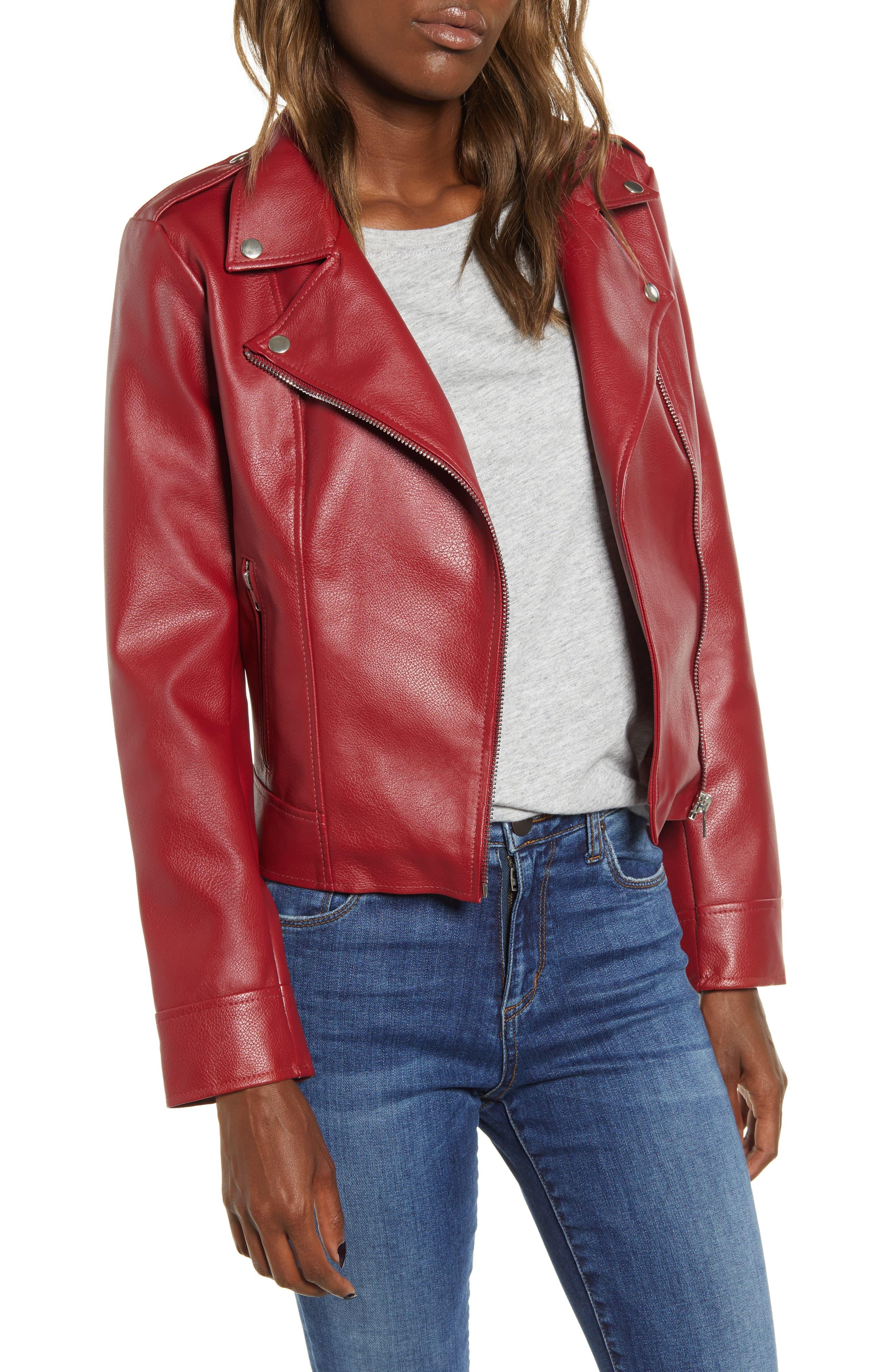 BB Dakota Faux Leather Moto Jacket in Red - Save 41% - Lyst