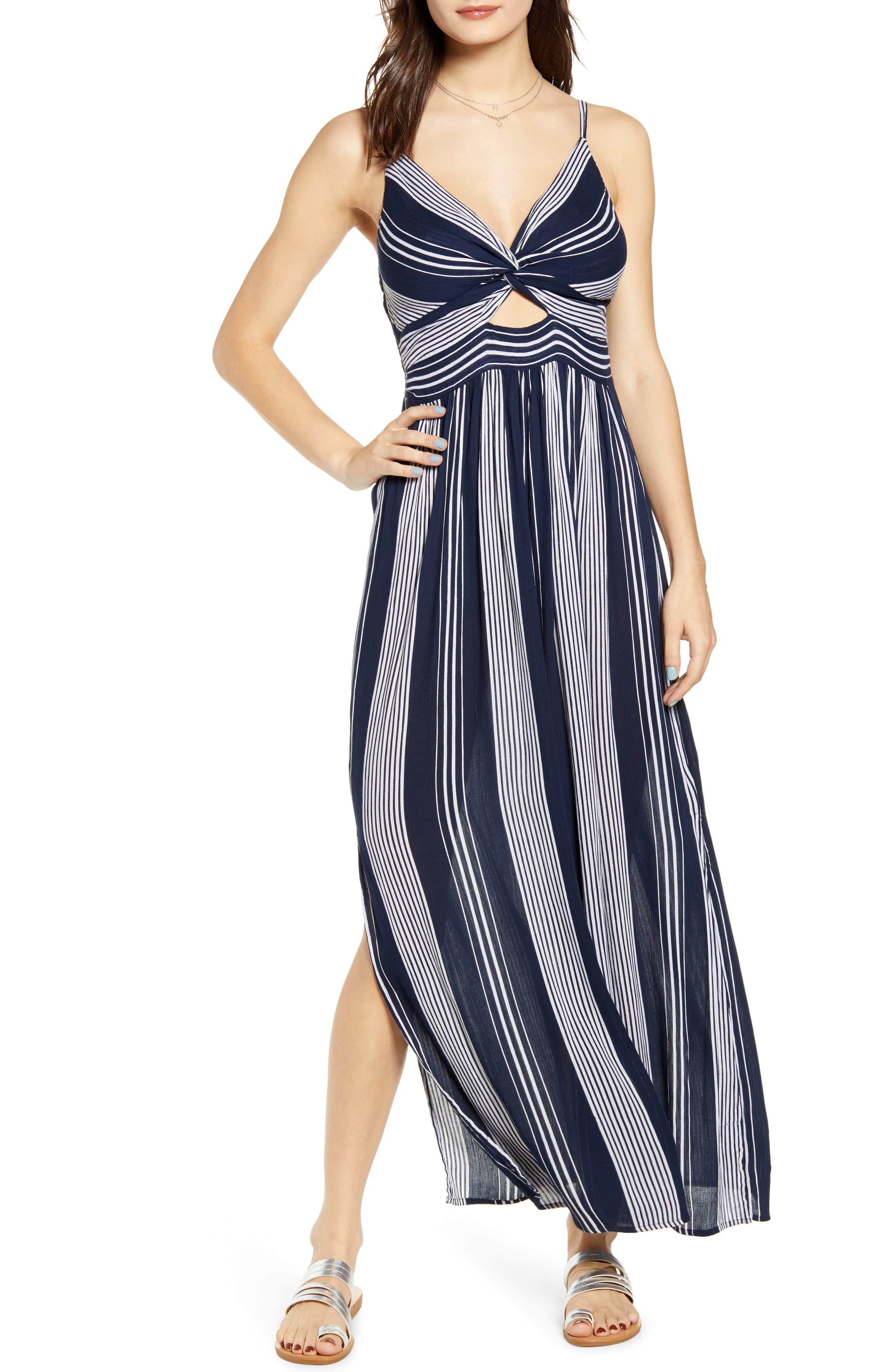 Angie Stripe Keyhole Maxi Dress in Blue - Lyst