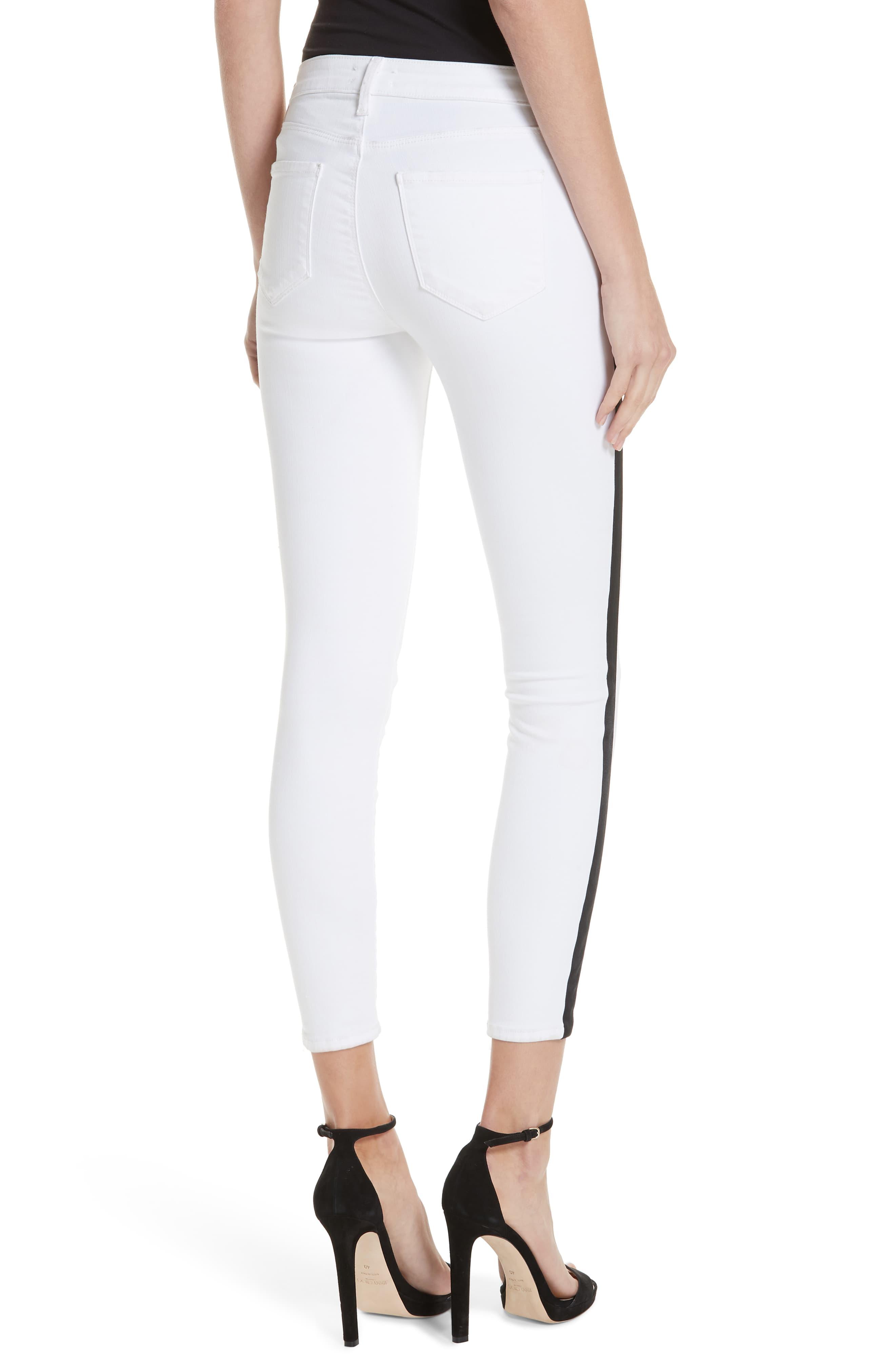 L'Agence Margot Side Stripe Crop Skinny Jeans in White - Lyst