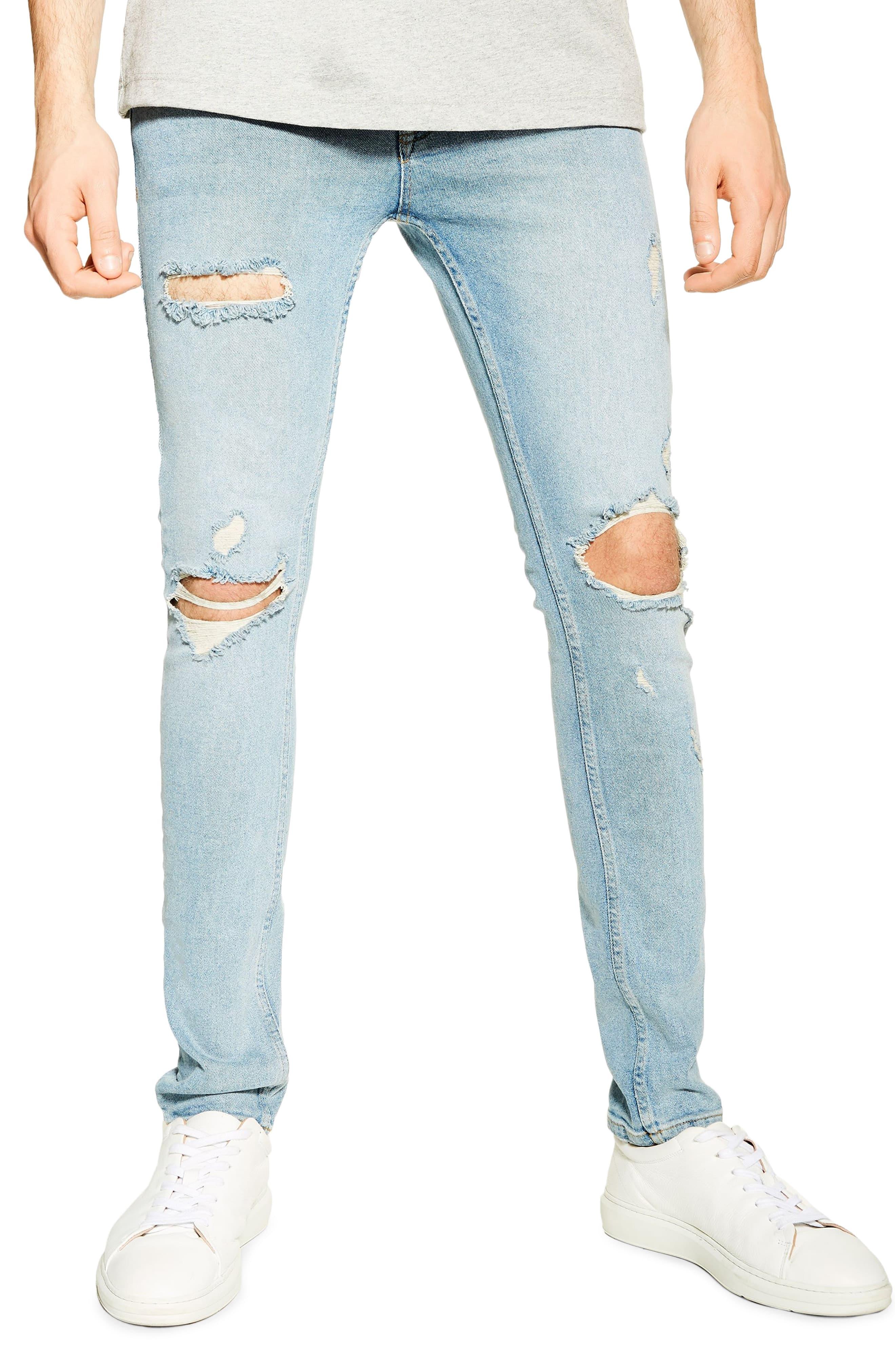 TOPMAN Ripped Stretch Skinny Fit Jeans in Blue for Men - Lyst