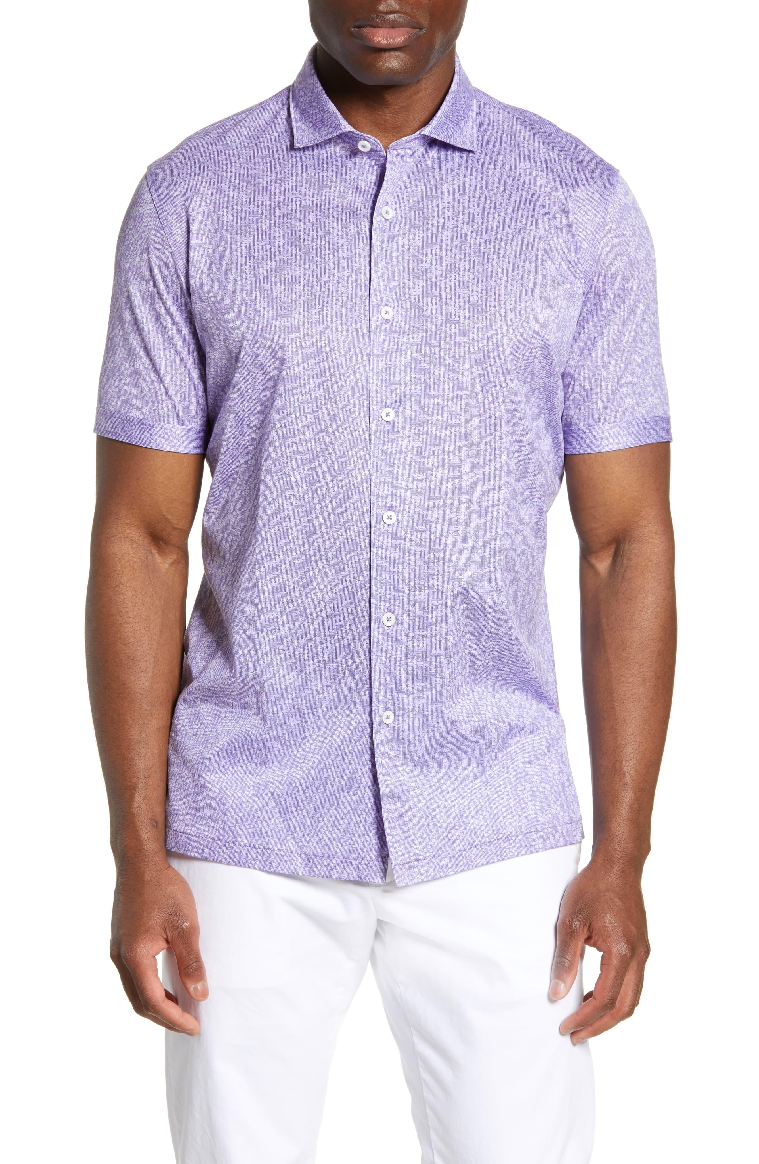Bugatchi Regular Fit Floral Knit Sport Shirt in Purple for Men - Lyst
