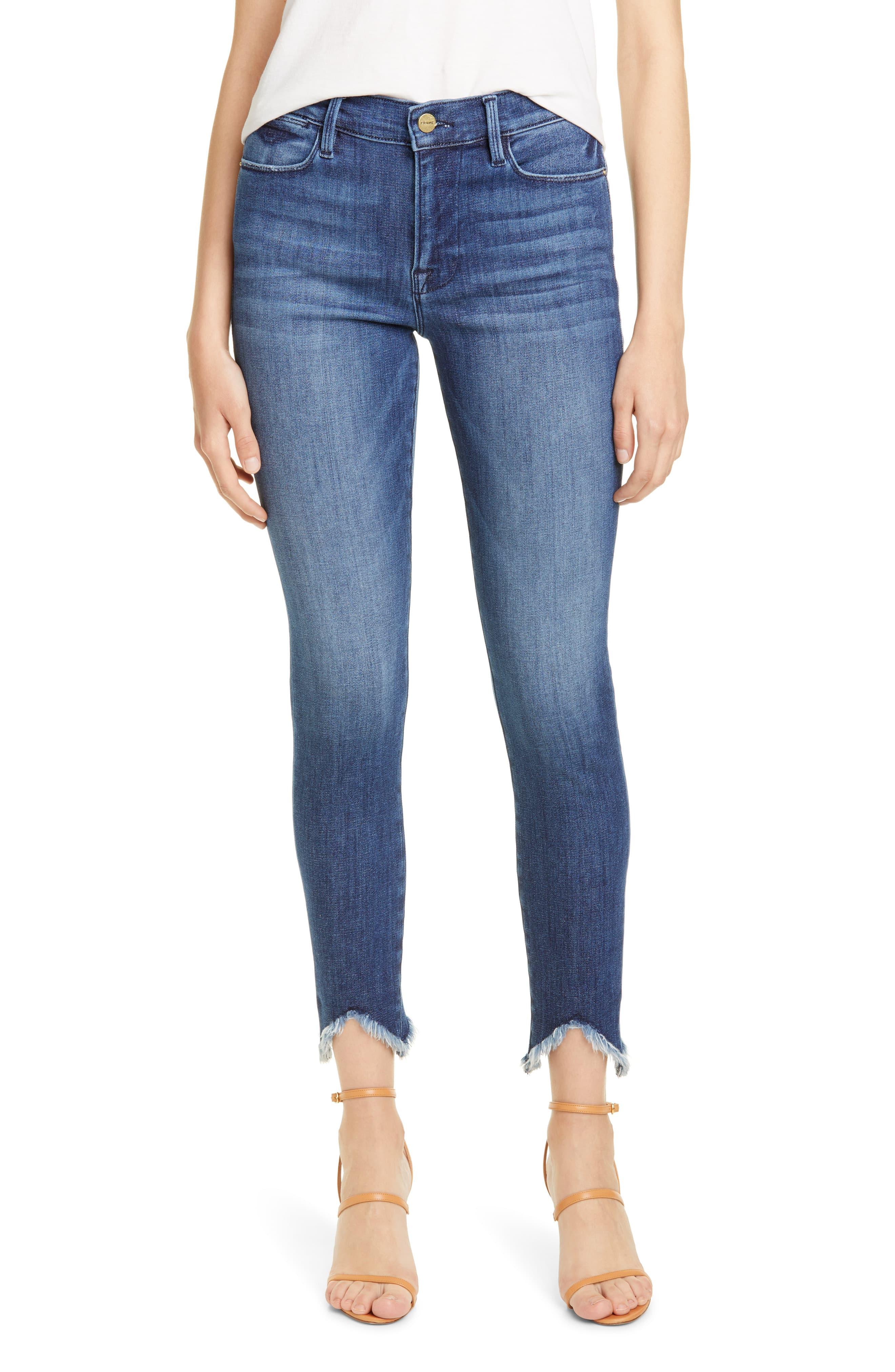 FRAME Le High Double Triangle Raw Hem Ankle Skinny Jeans in Blue - Lyst