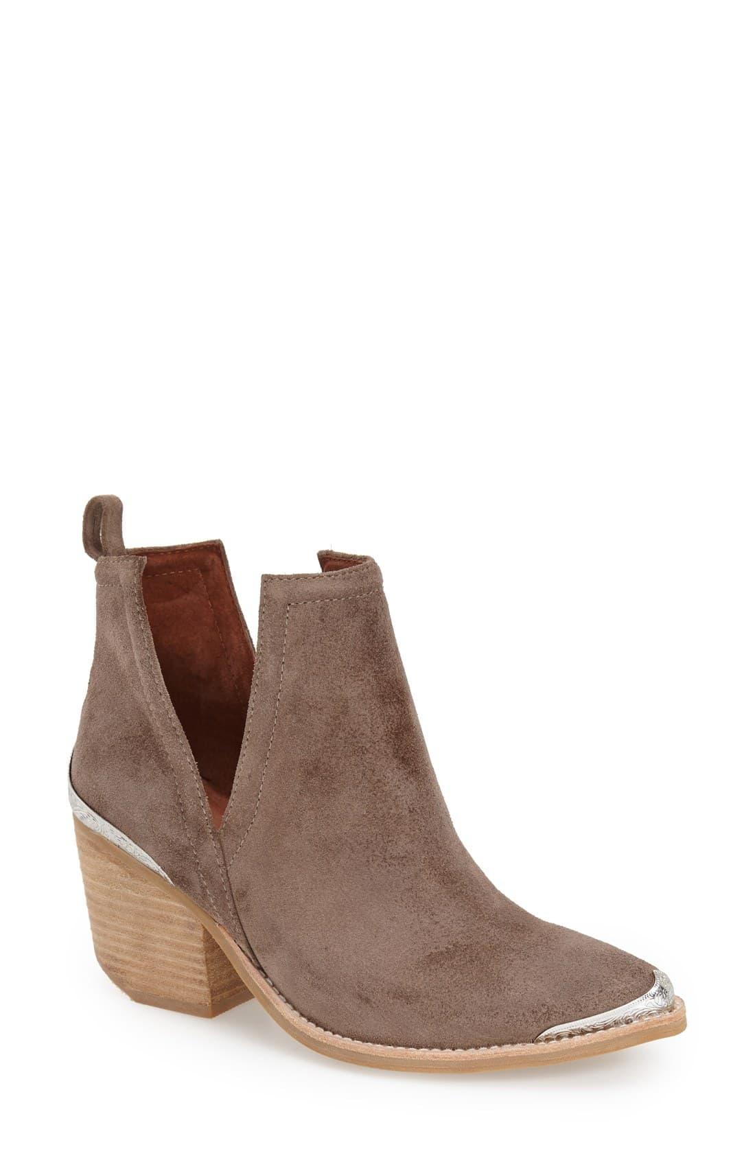 Jeffrey Campbell Cromwell Cut-Out Suede Western Boots in Light Grey ...