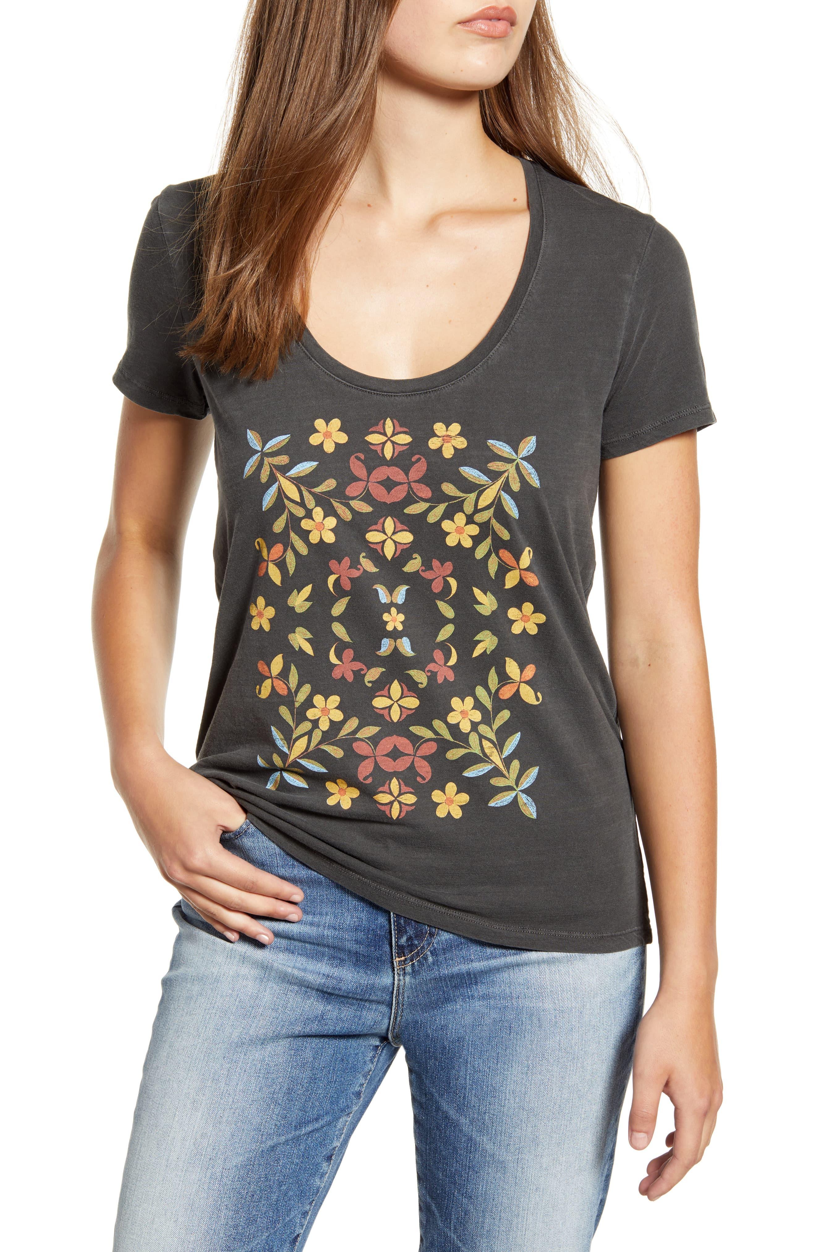 Lucky Brand Mosaic Floral Tee in Black - Lyst