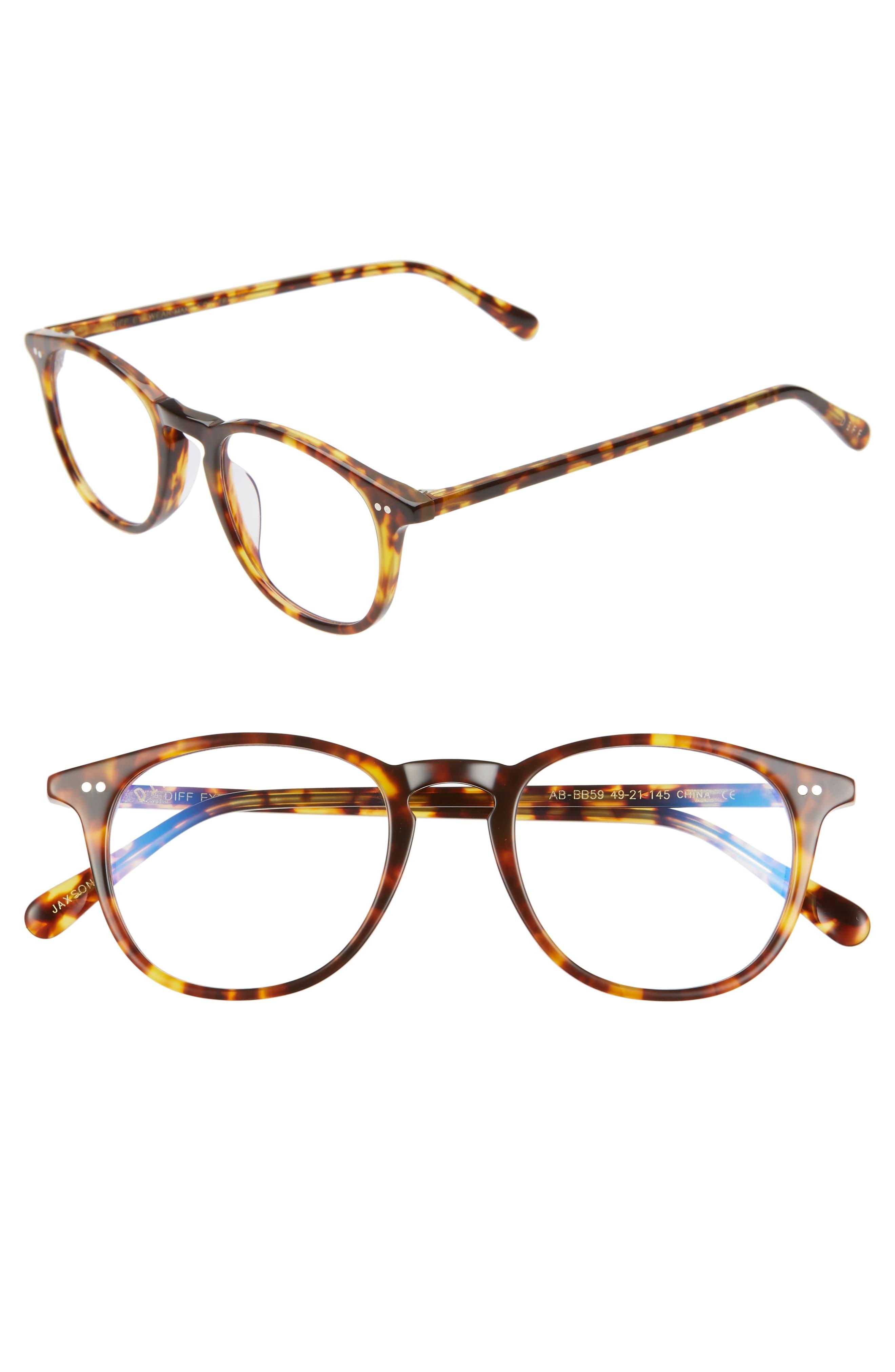 Diff Jaxson 49mm Blue Light Blocking Round Glasses Amber Tortoise Clear Lyst 5856