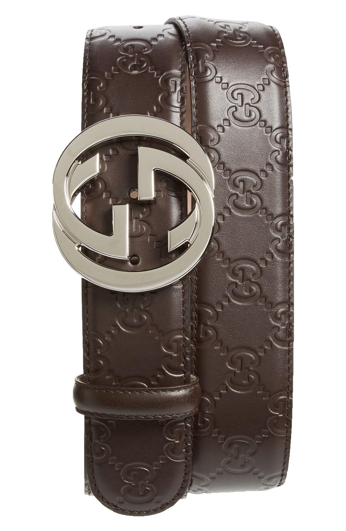 Lyst - Gucci Logo Embossed Leather Belt in Brown for Men