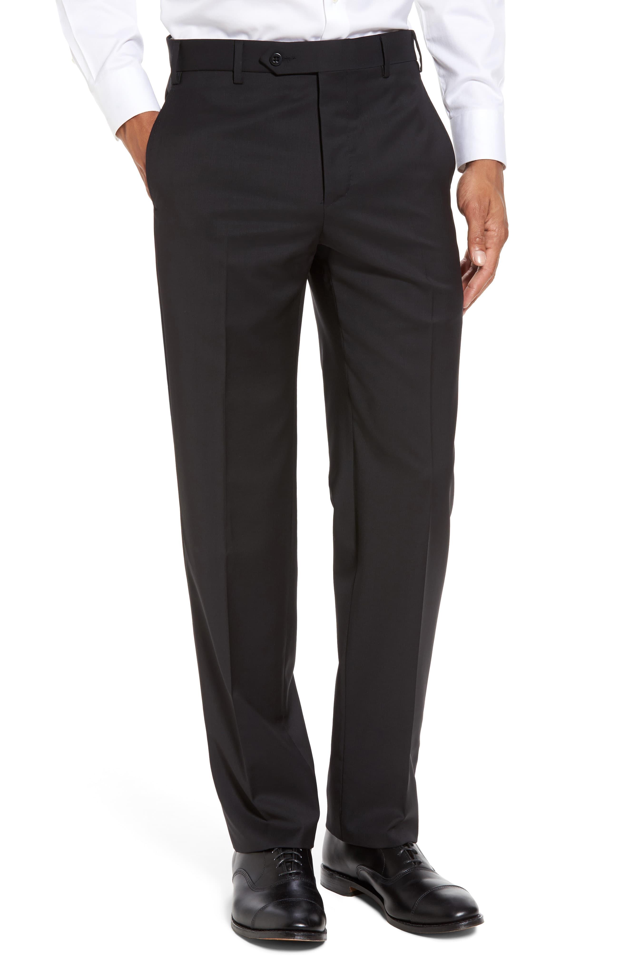 Zanella Devon Flat Front Solid Wool Trousers in Black for Men - Lyst