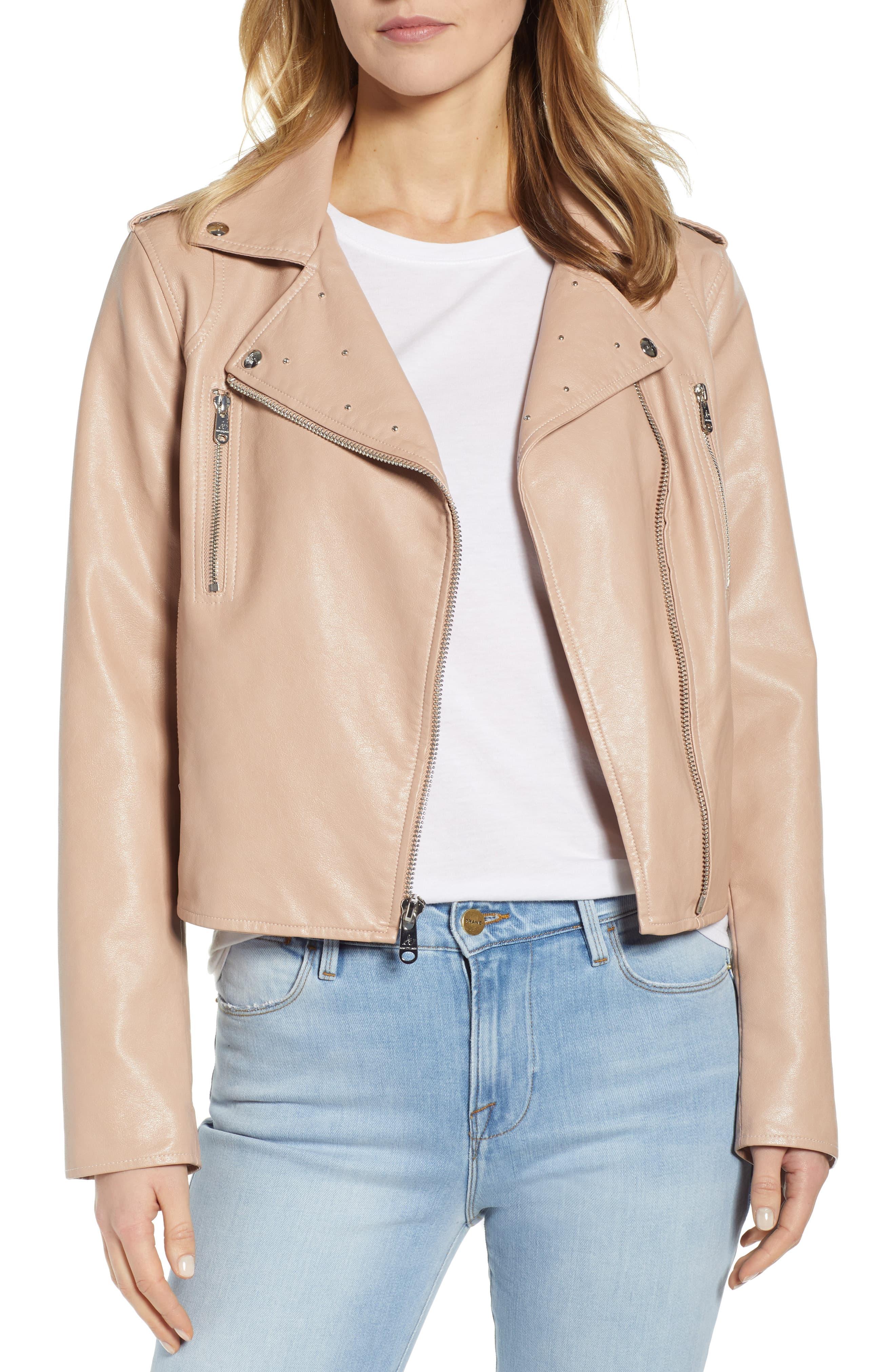 Sam Edelman Washed Faux Leather Moto Jacket in Natural - Lyst
