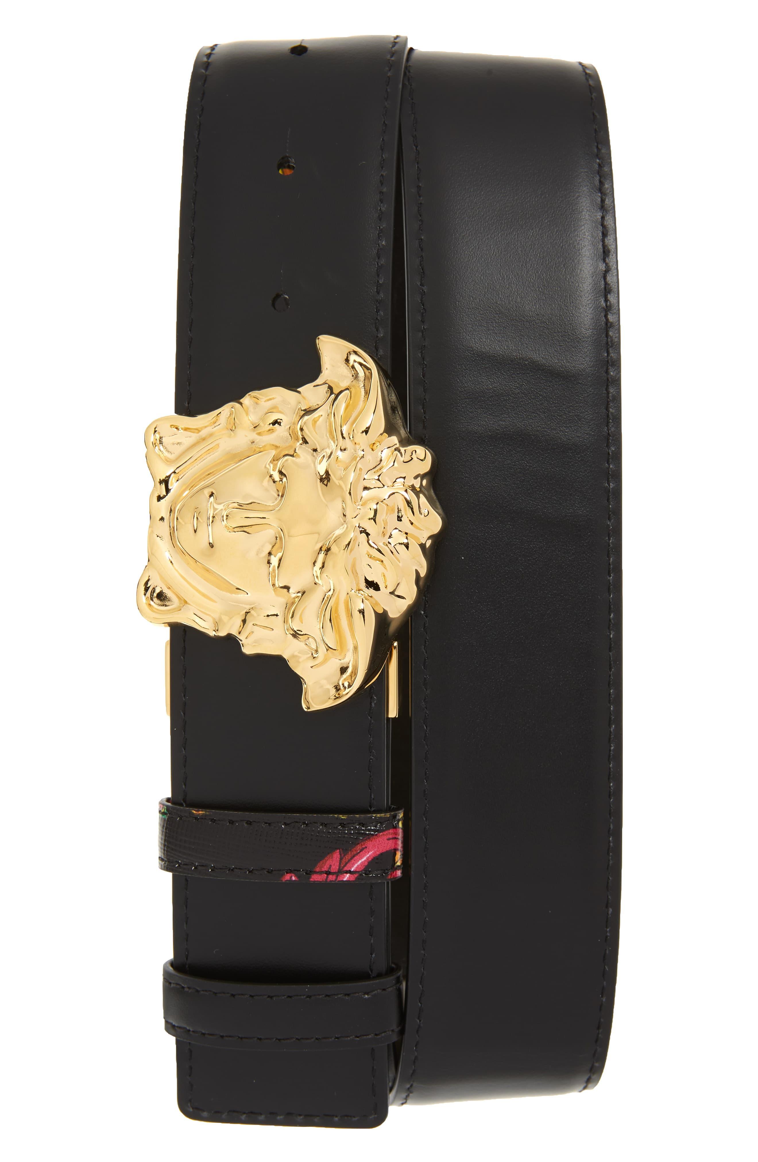Versace Print Medusa Buckle Leather Belt in Black for Men Lyst