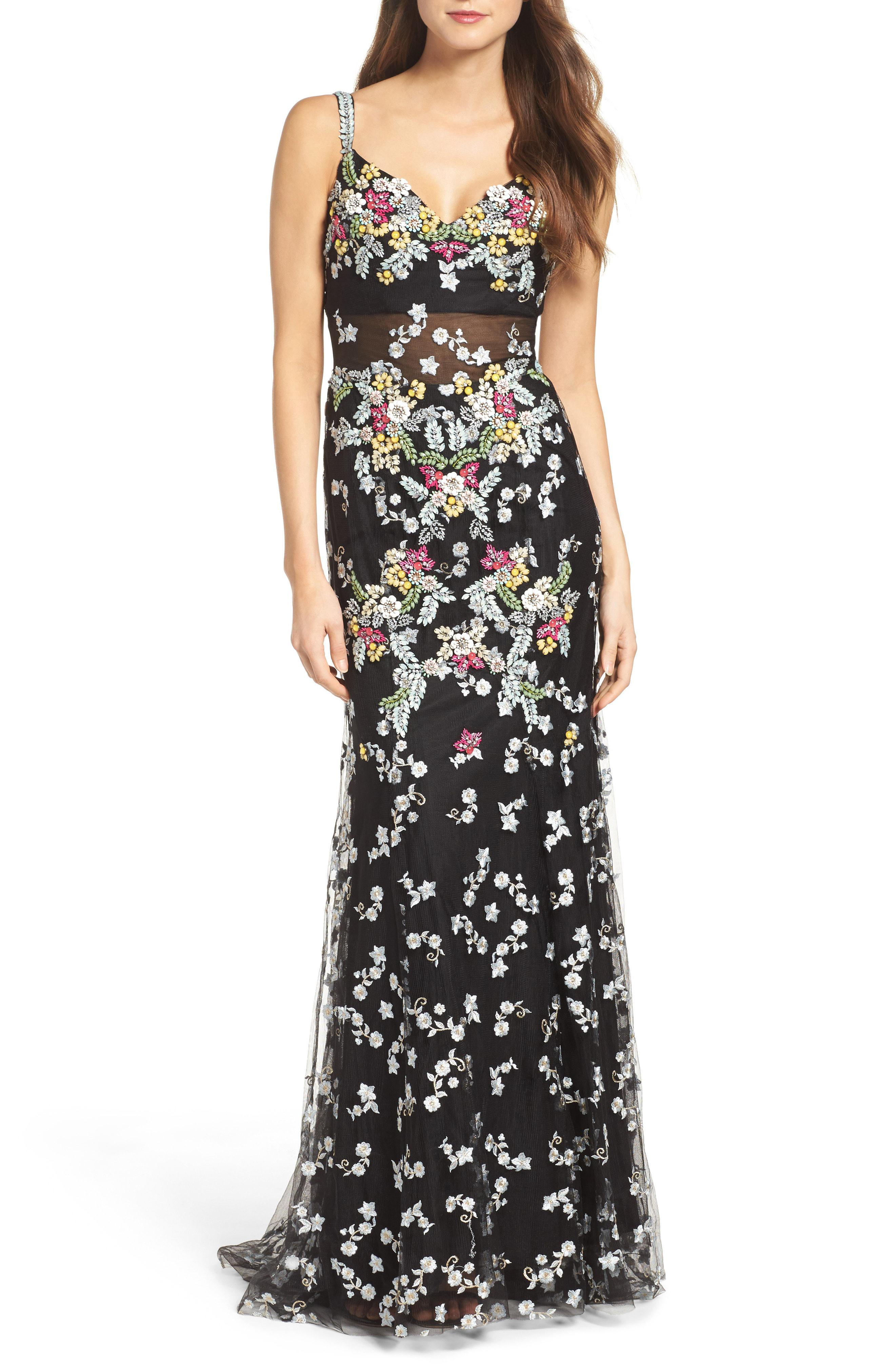 embroidered mesh gown