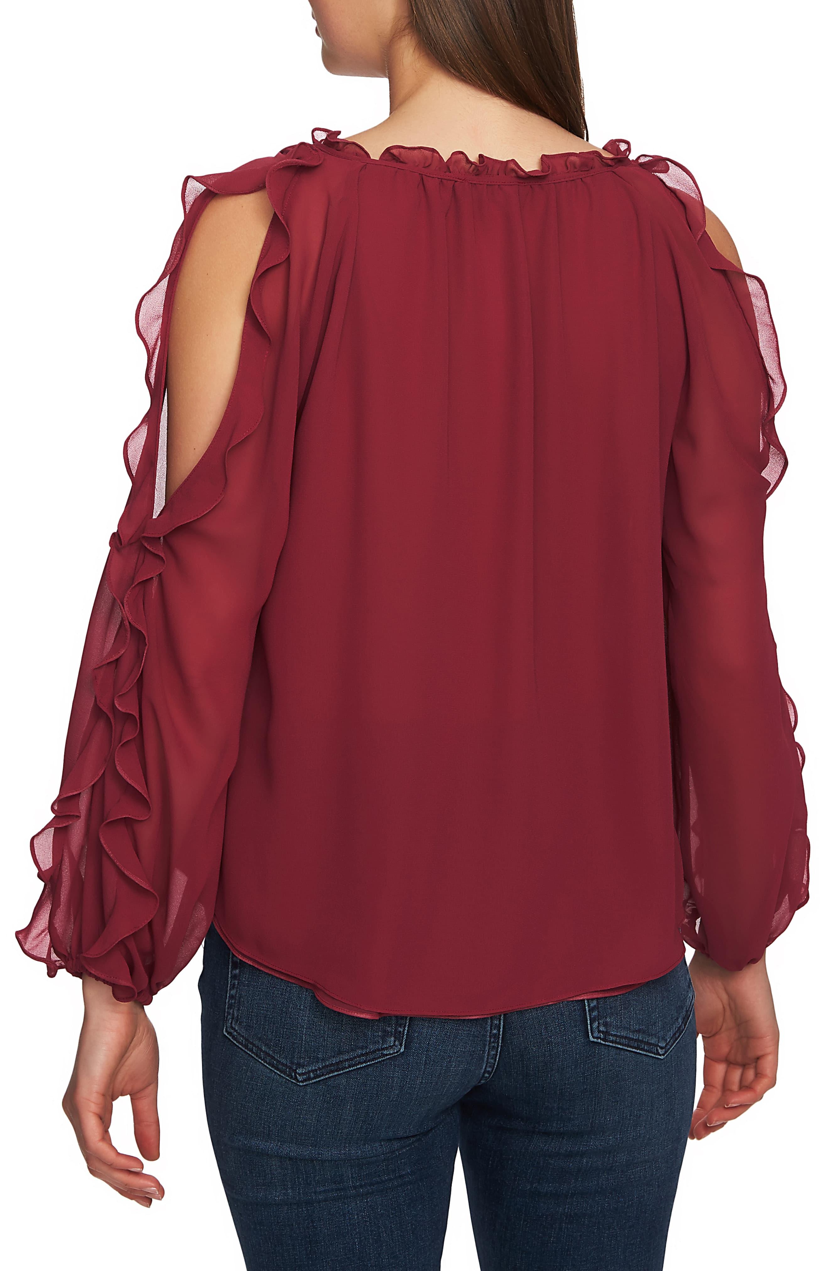 1.STATE Ruffle Cold Shoulder Top in Red - Lyst