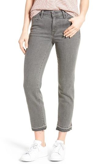 Parker smith Frayed Release Hem Crop Straight Leg Jeans in Gray | Lyst