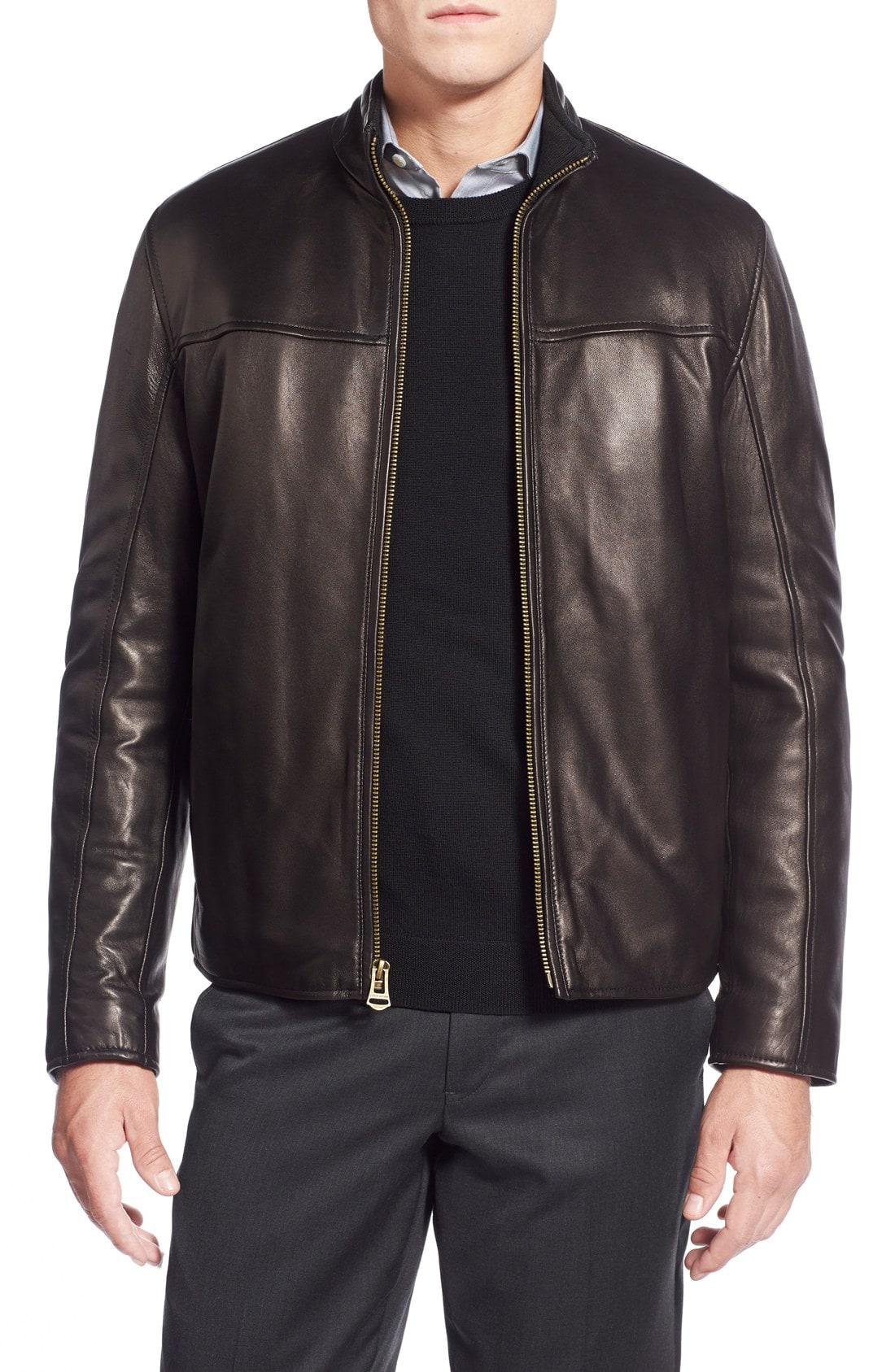 Lyst - Cole Haan Lambskin Leather Car Coat in Black for Men