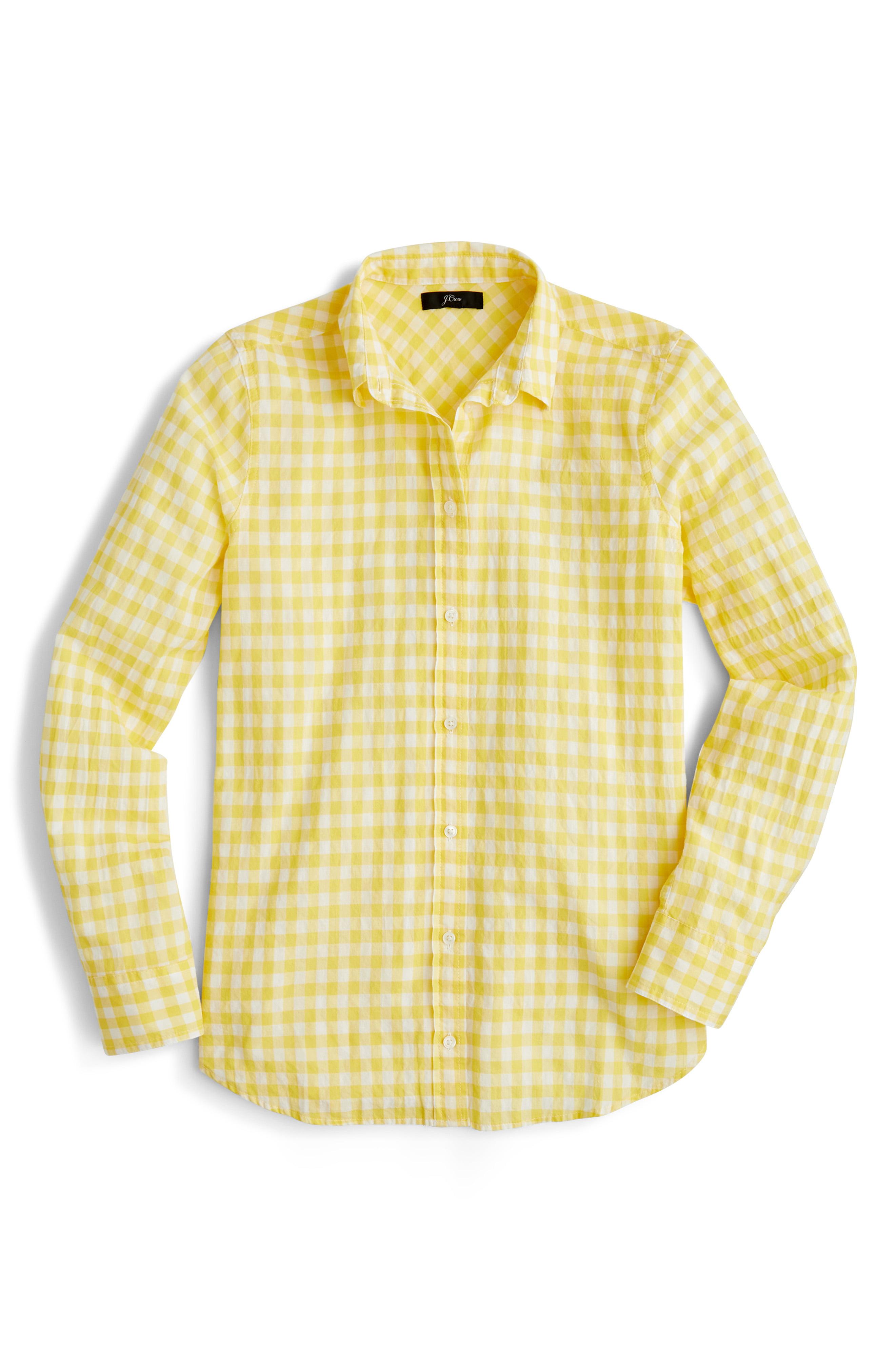 Lyst J.Crew Crinkle Gingham Boy Shirt in Yellow