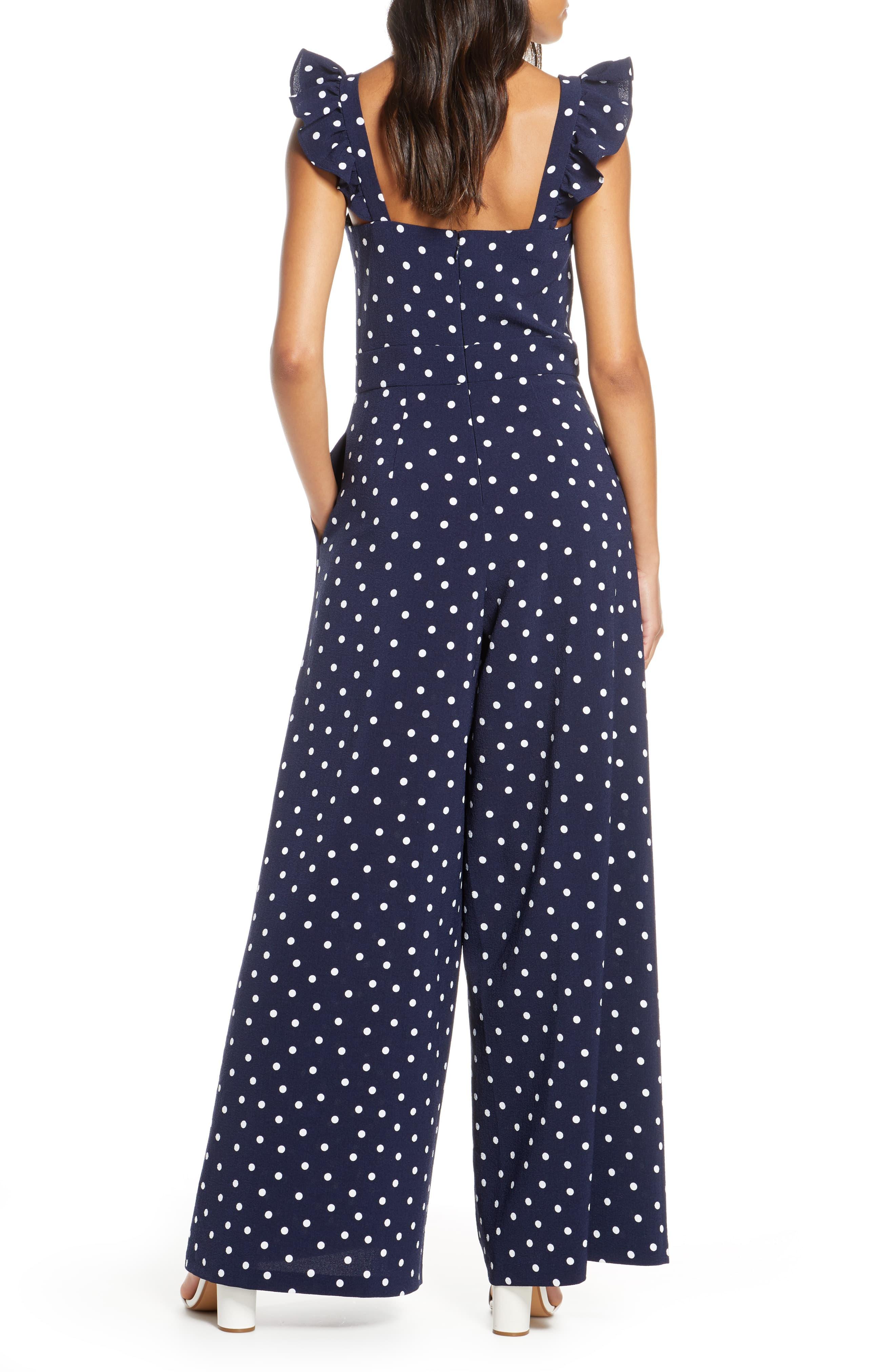 Eliza J Polka Dot Wide Leg Jumpsuit in Navy/ Ivory (Blue) - Lyst