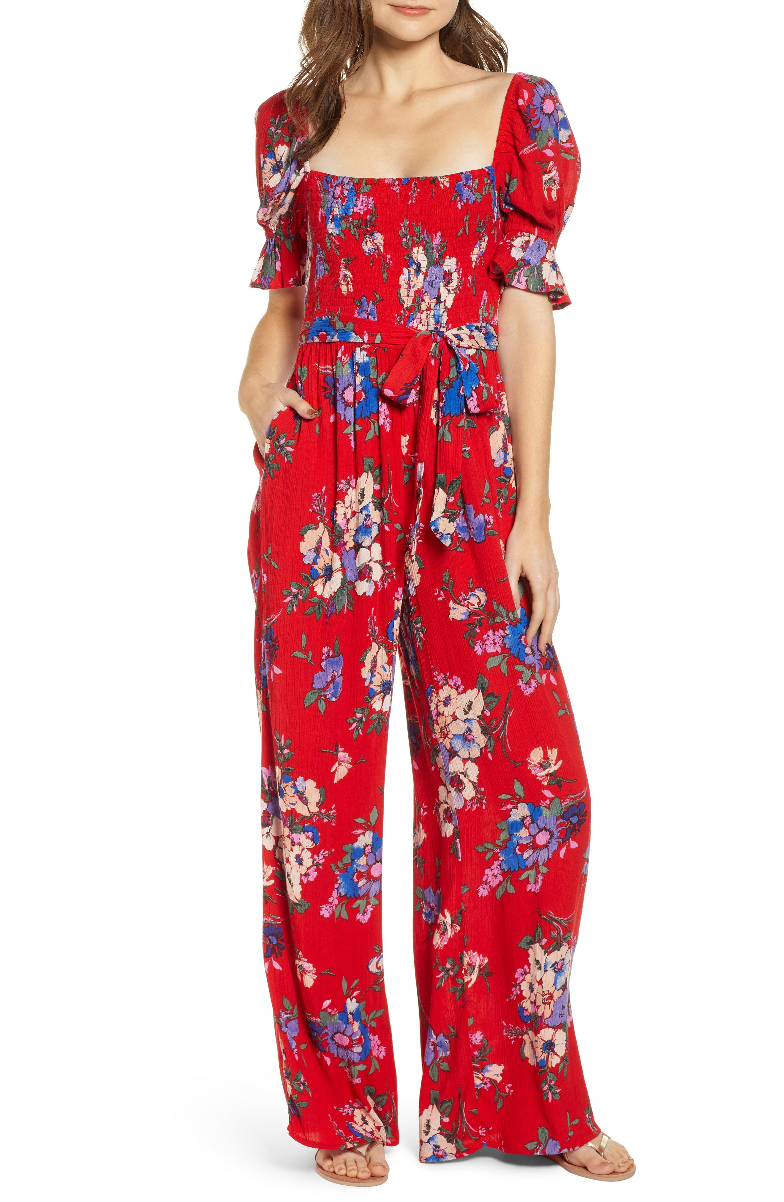 Lyst - Band Of Gypsies Manchester Smocked Jumpsuit in Red