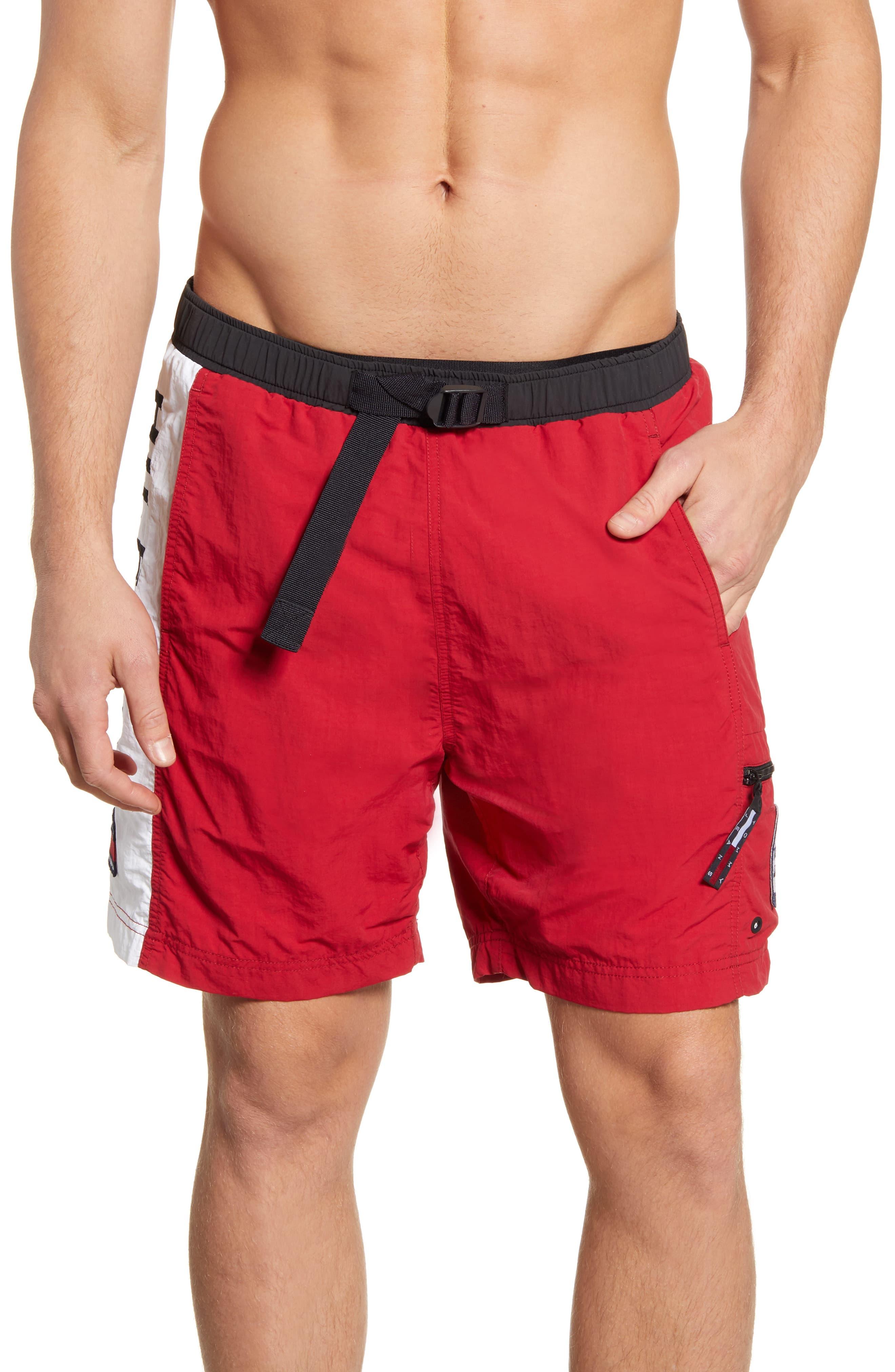 Tommy Hilfiger Logo Swim Trunks in Red for Men - Lyst