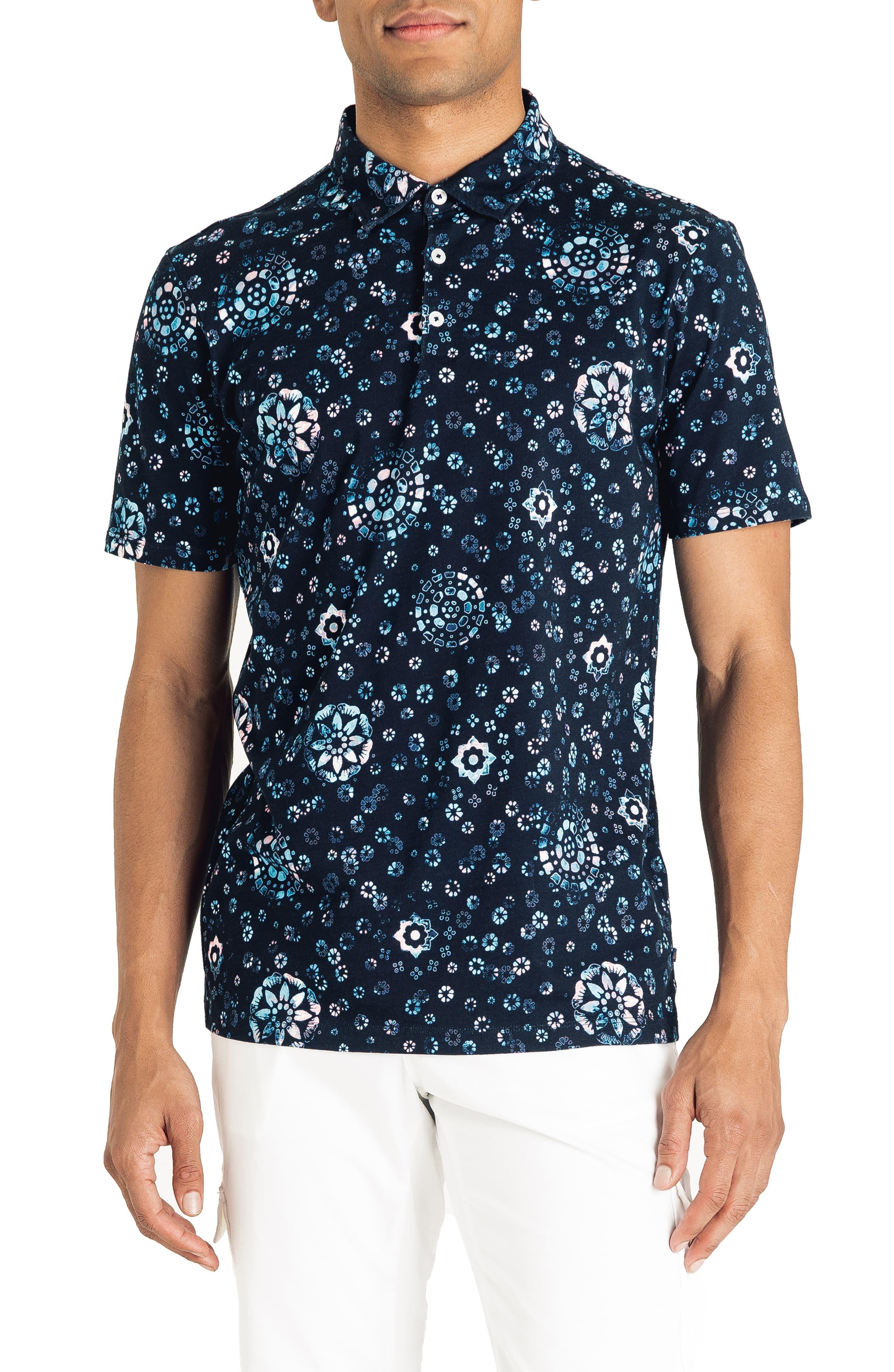 Good Man Brand Slim Fit Short Sleeve Floral Print Polo in ...