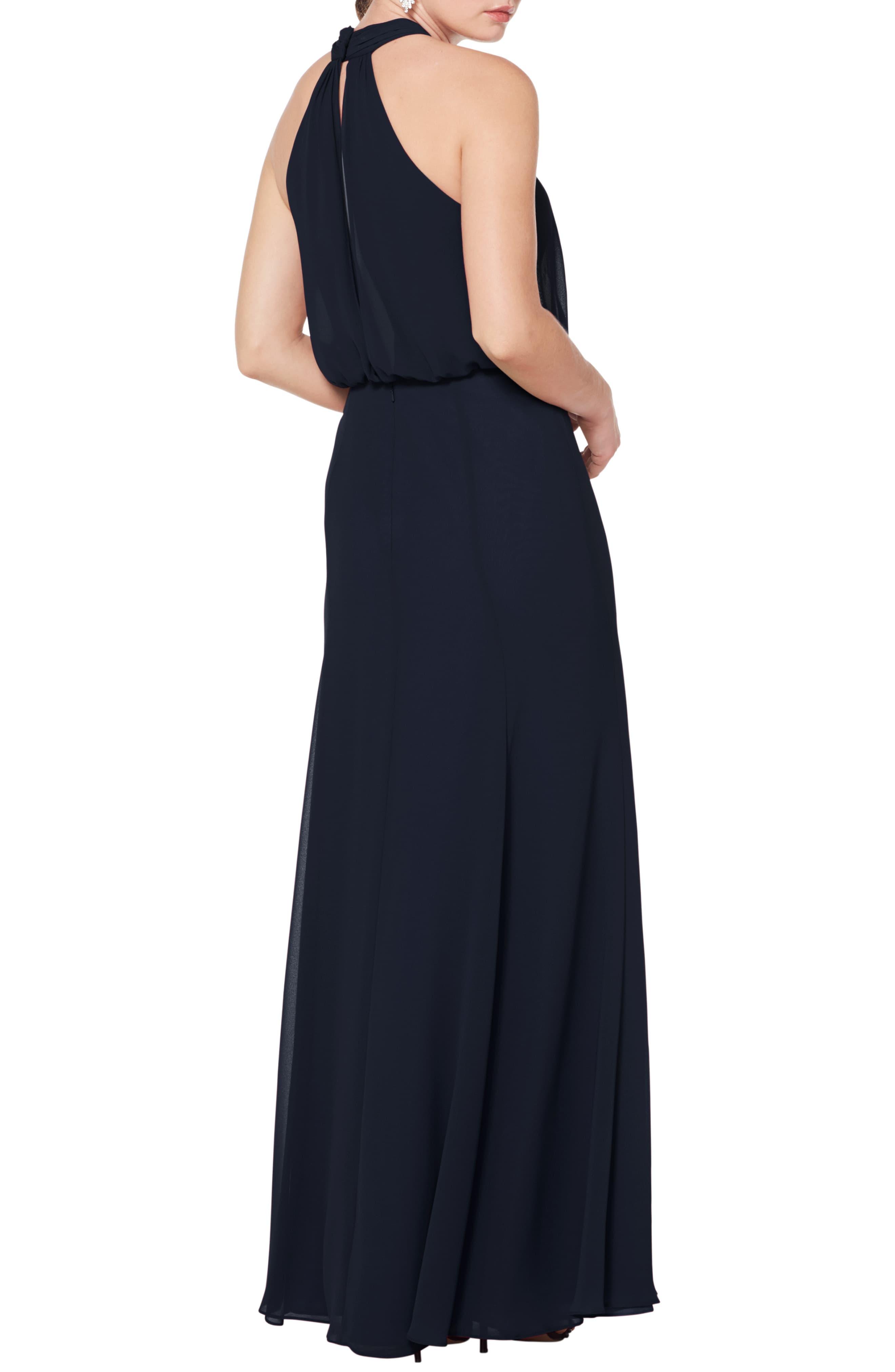 Bill Levkoff Chiffon Halter Neck Blouson Bodice Evening Dress in Navy ...