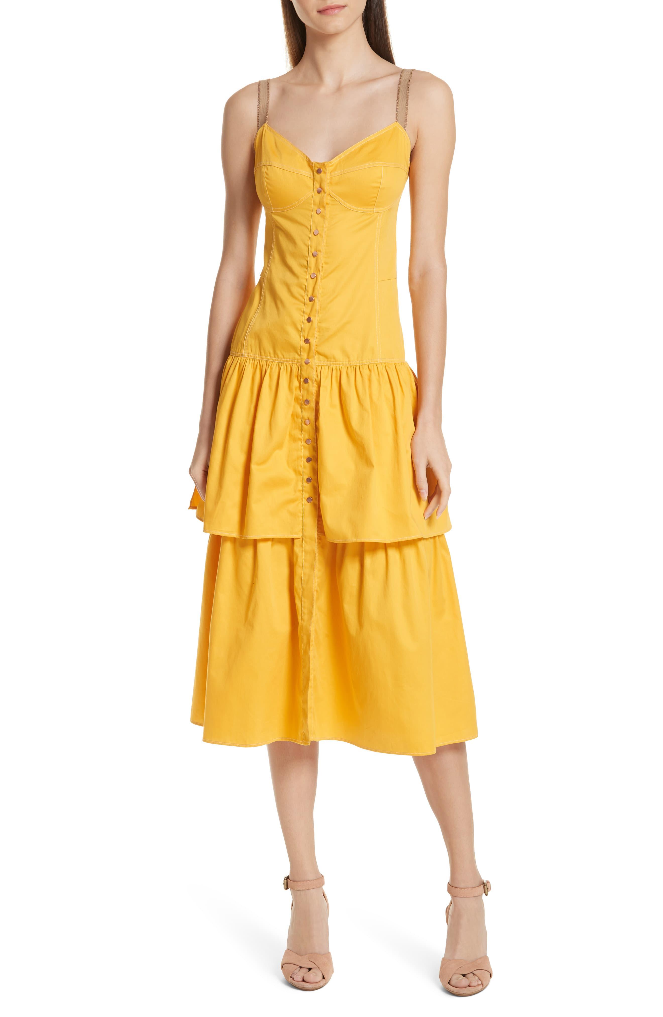 See By Chloé Tiered Cotton-poplin Midi Dress in Yellow - Save 60% - Lyst