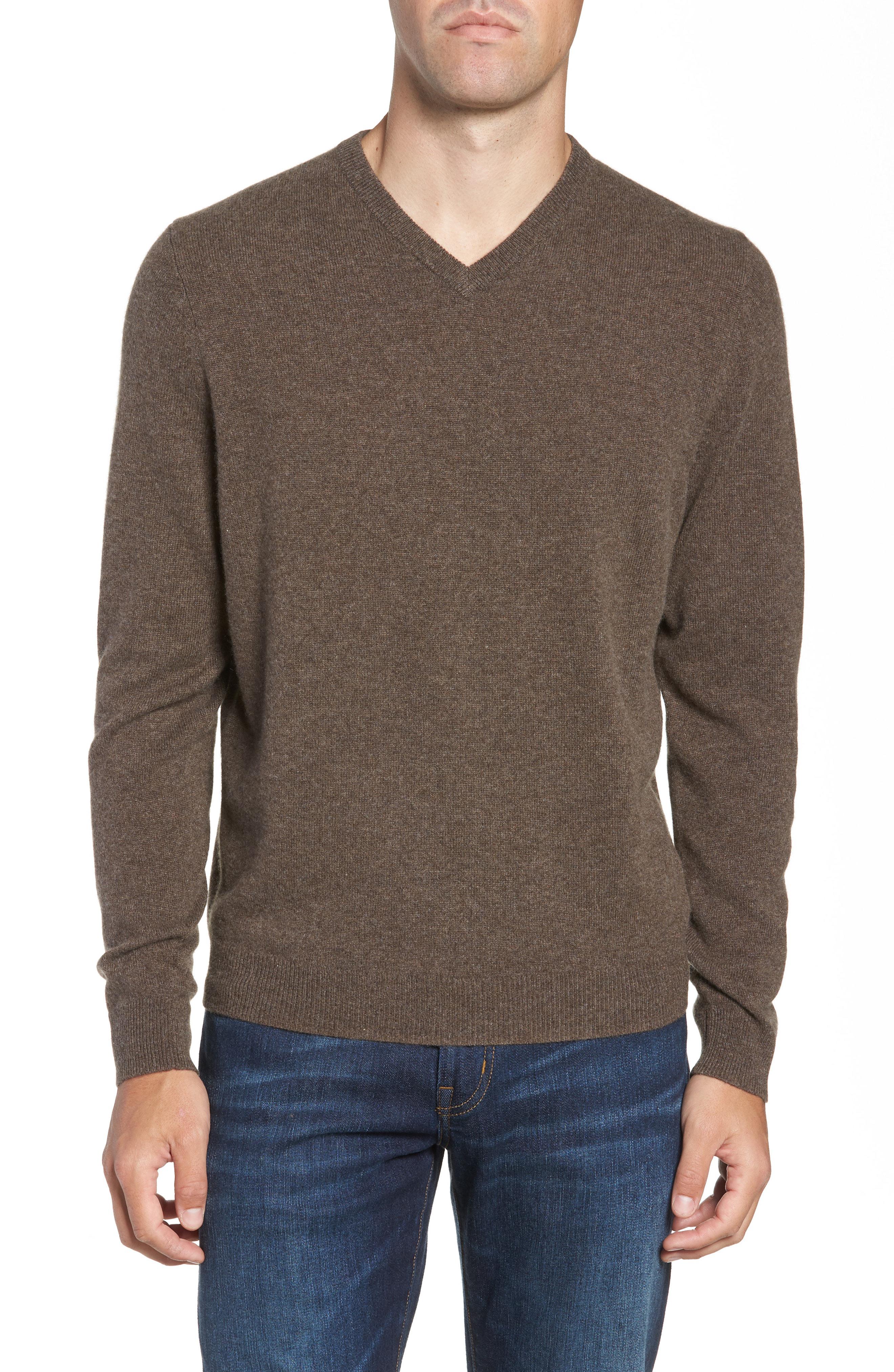 brown cashmere v neck sweater