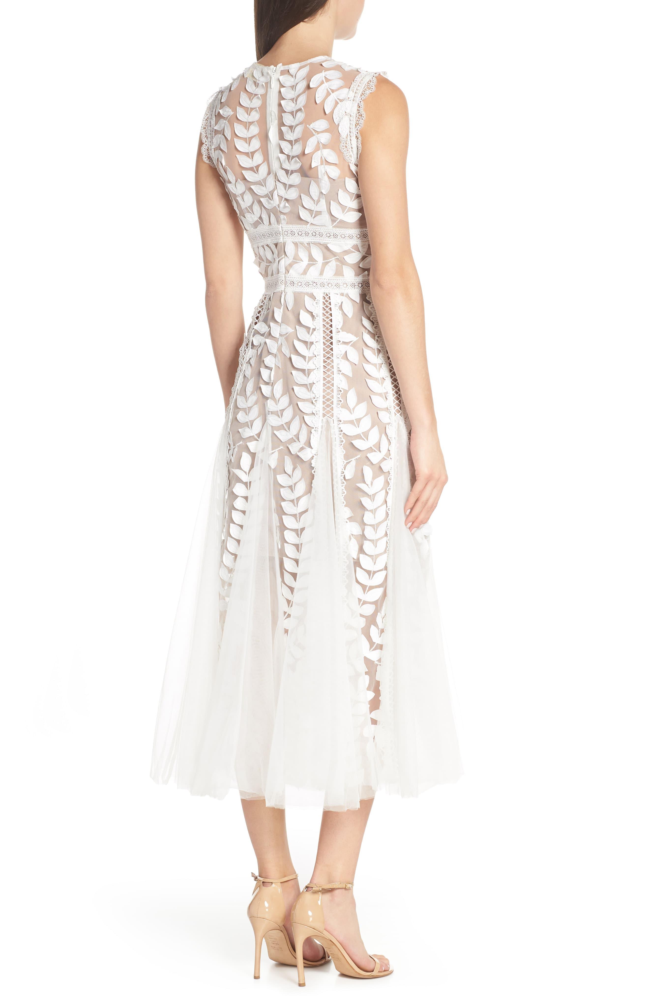 Bronx and Banco Saba Leaf Appliqué Lace Midi Dress in White - Lyst
