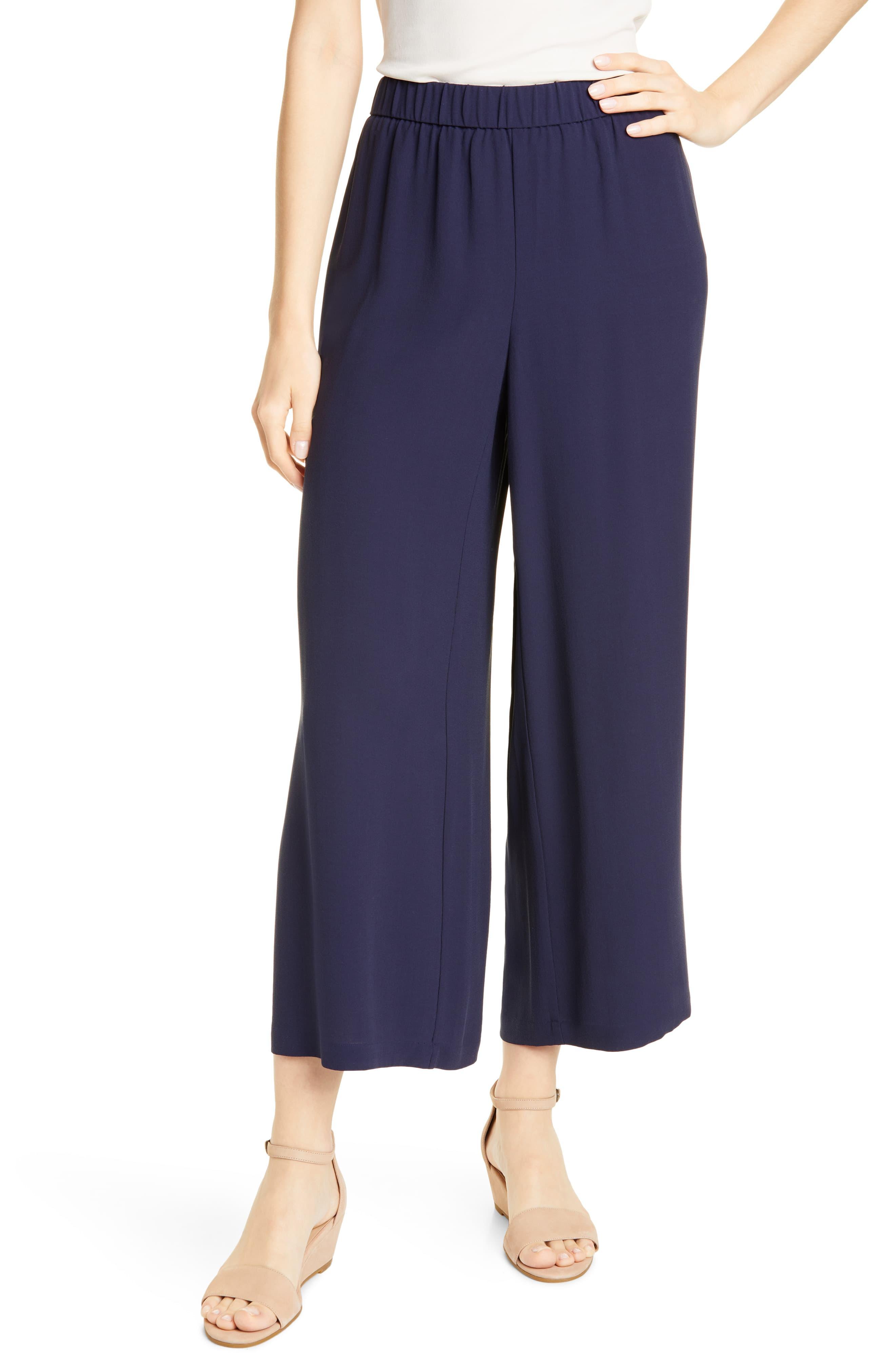 Eileen Fisher Silk Crepe Ankle Pants in Blue - Lyst