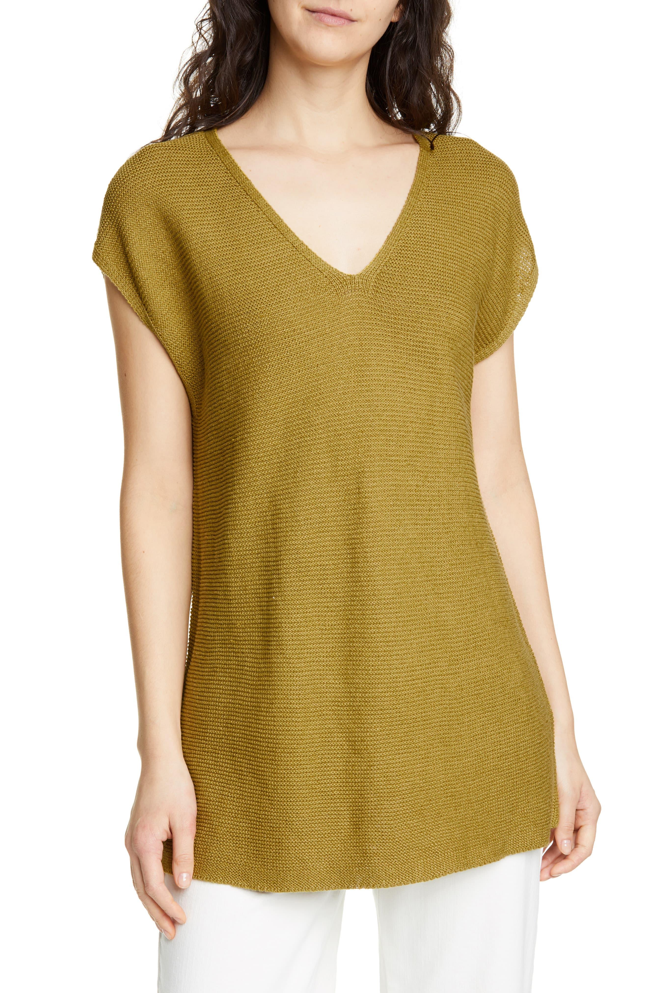 Eileen Fisher V-neck Organic Linen & Cotton Tunic in Yellow - Lyst