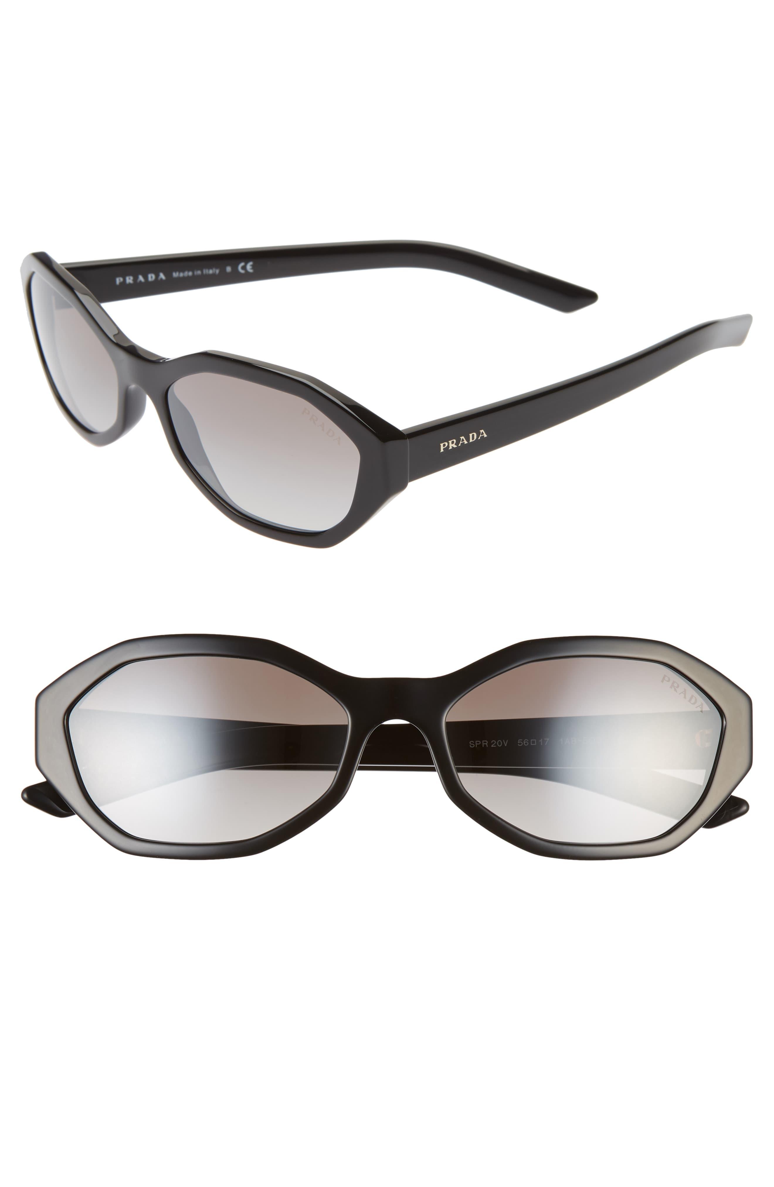 Prada 56mm Gradient Geometric Sunglasses In Metallic Lyst 1000