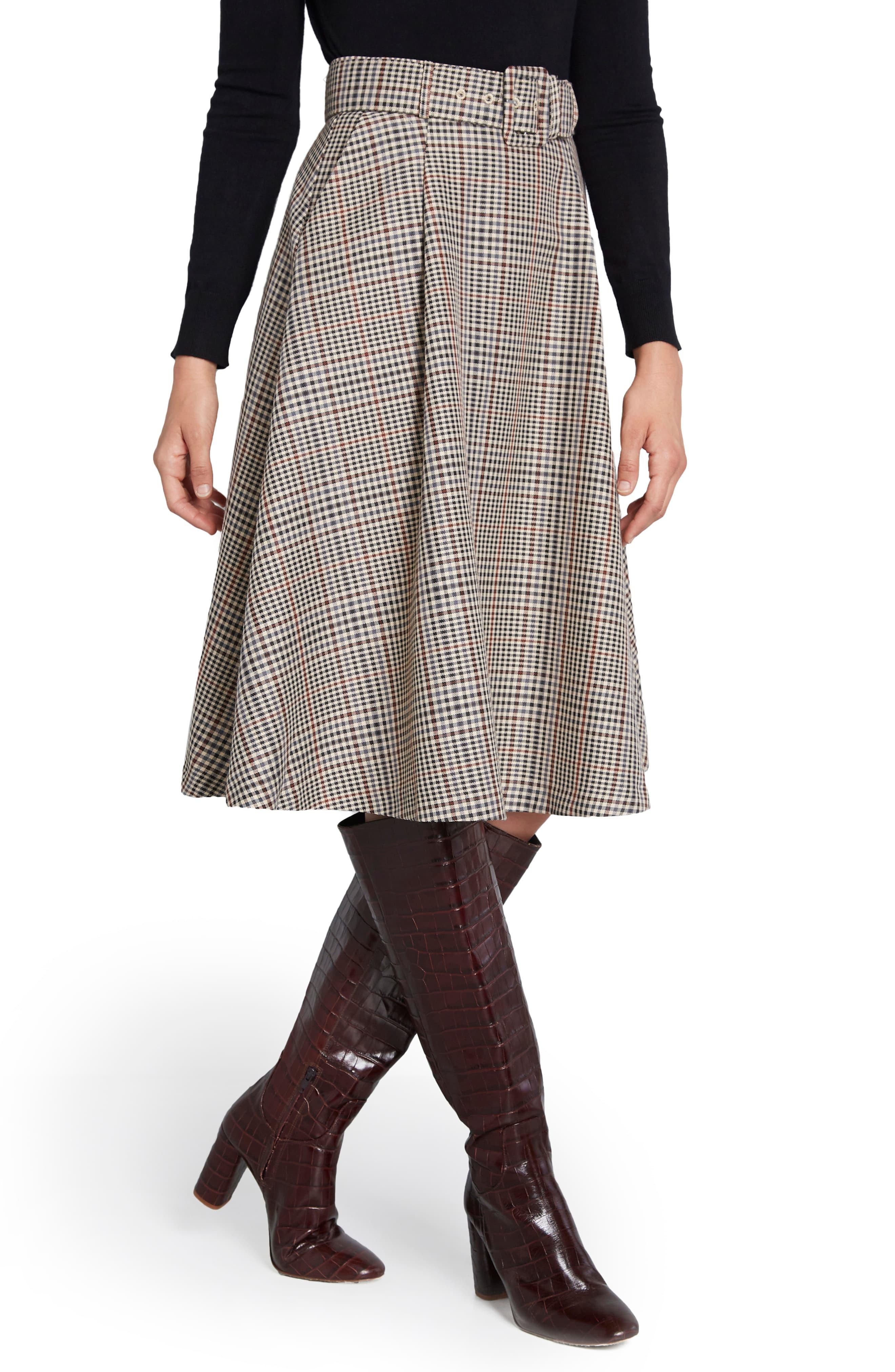 ModCloth Synthetic Belted Brown Plaid Skirt - Lyst