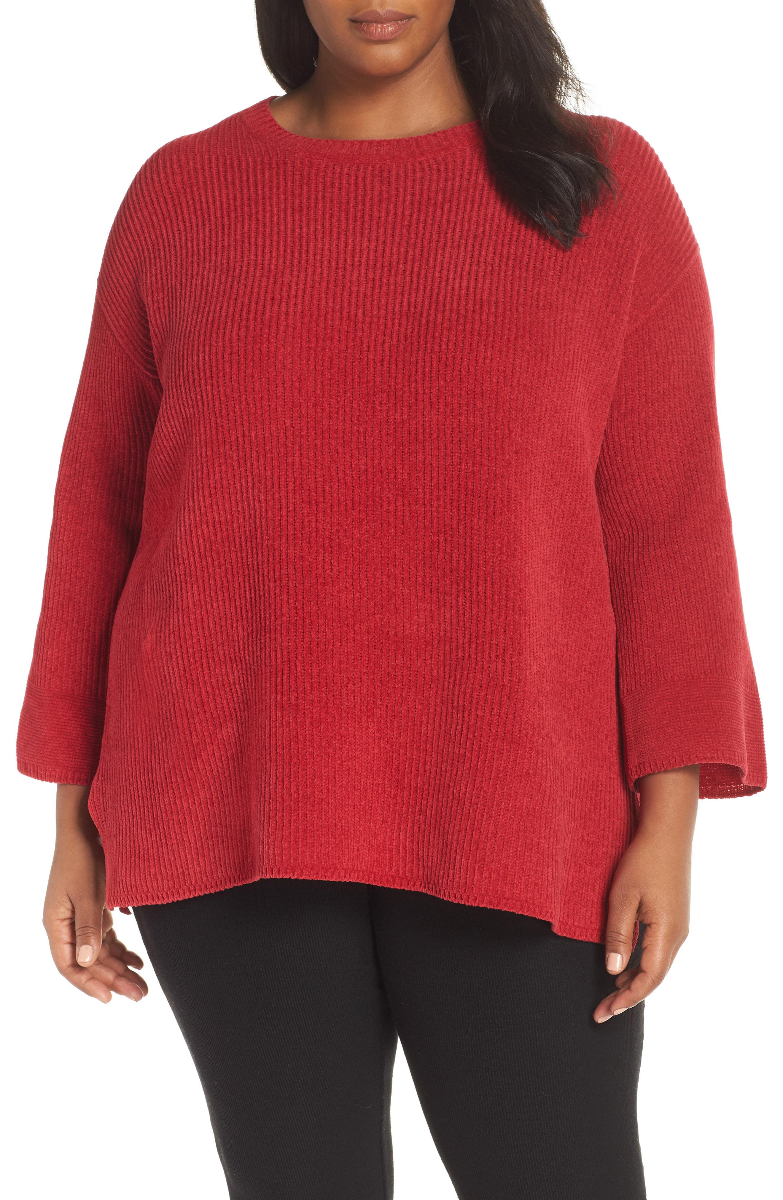 Lyst - Eileen Fisher Ribbed Organic Cotton Chenille Sweater in Red