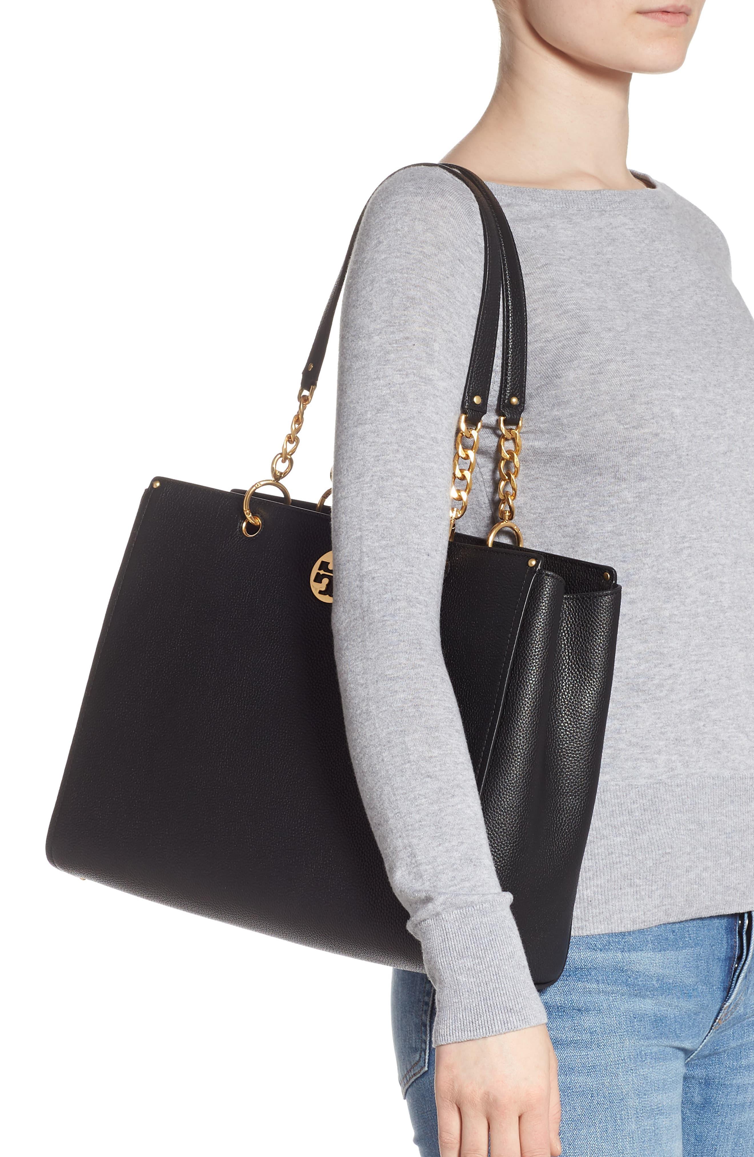 Tory Burch Everly Leather Tote In Black - Lyst