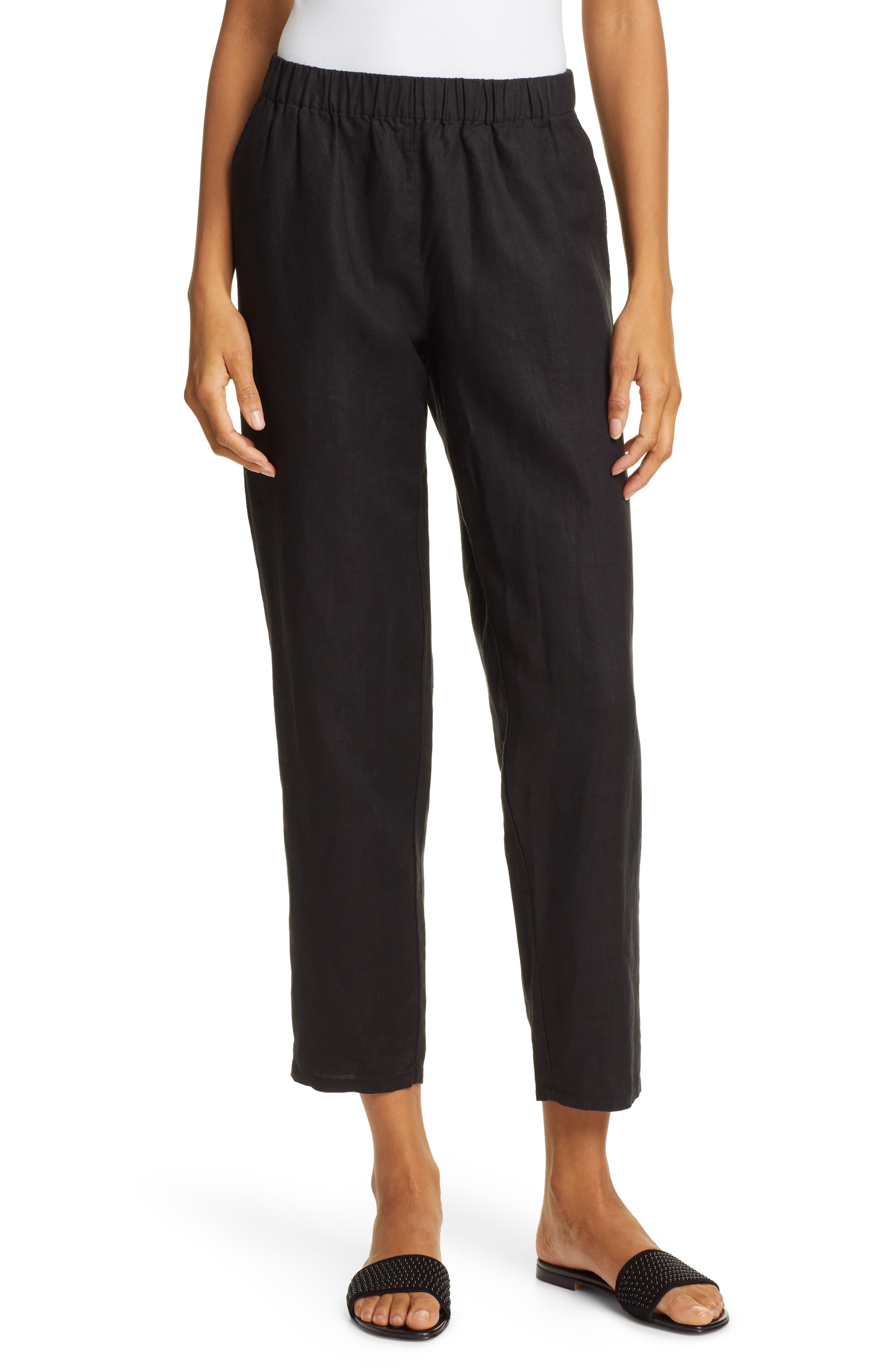 Eileen Fisher Tapered Linen Ankle Pants in Black - Lyst