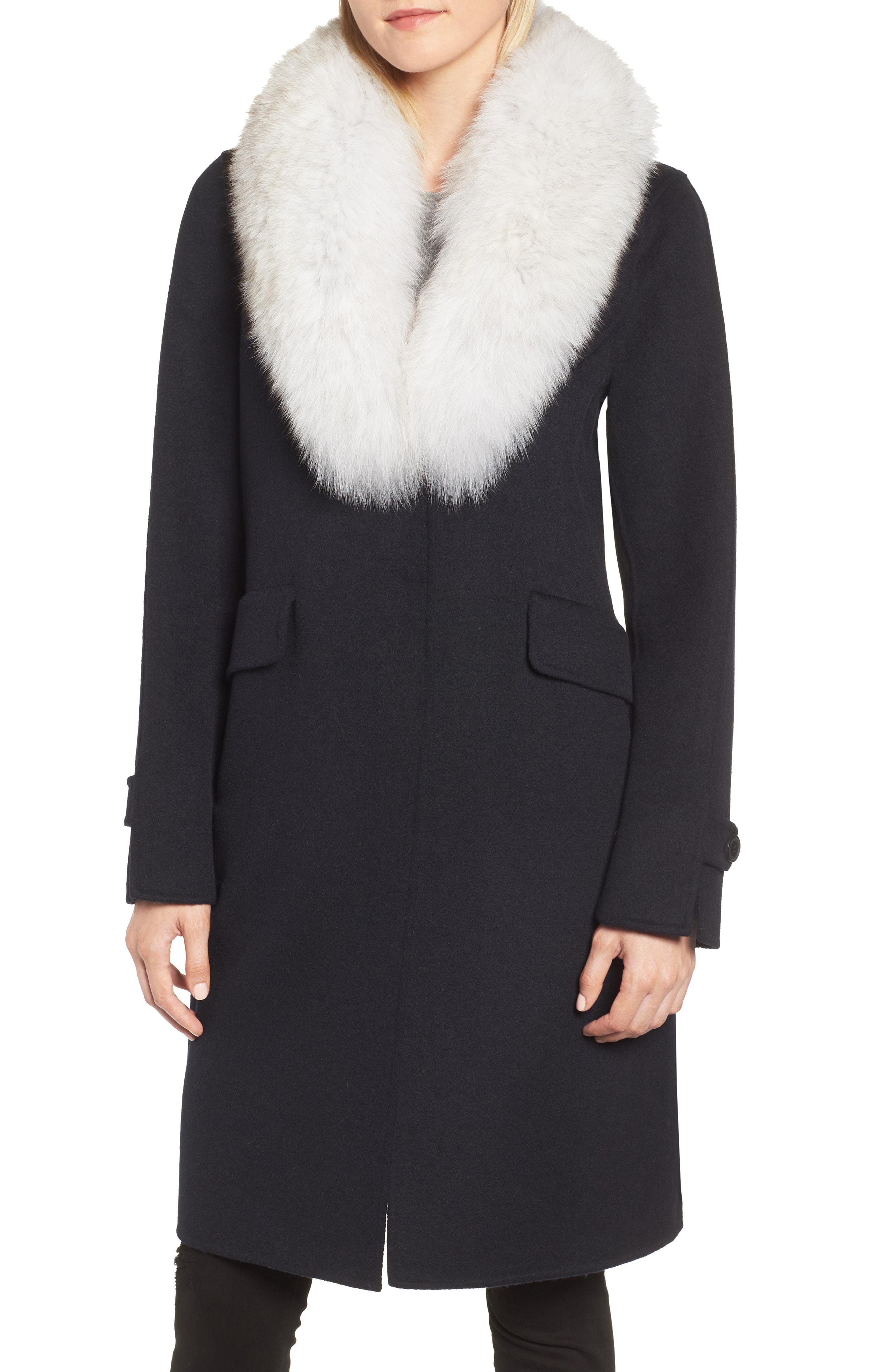 Lyst - 10 Crosby Derek Lam Wool Blend Reefer Coat With Genuine Fox Fur Trim