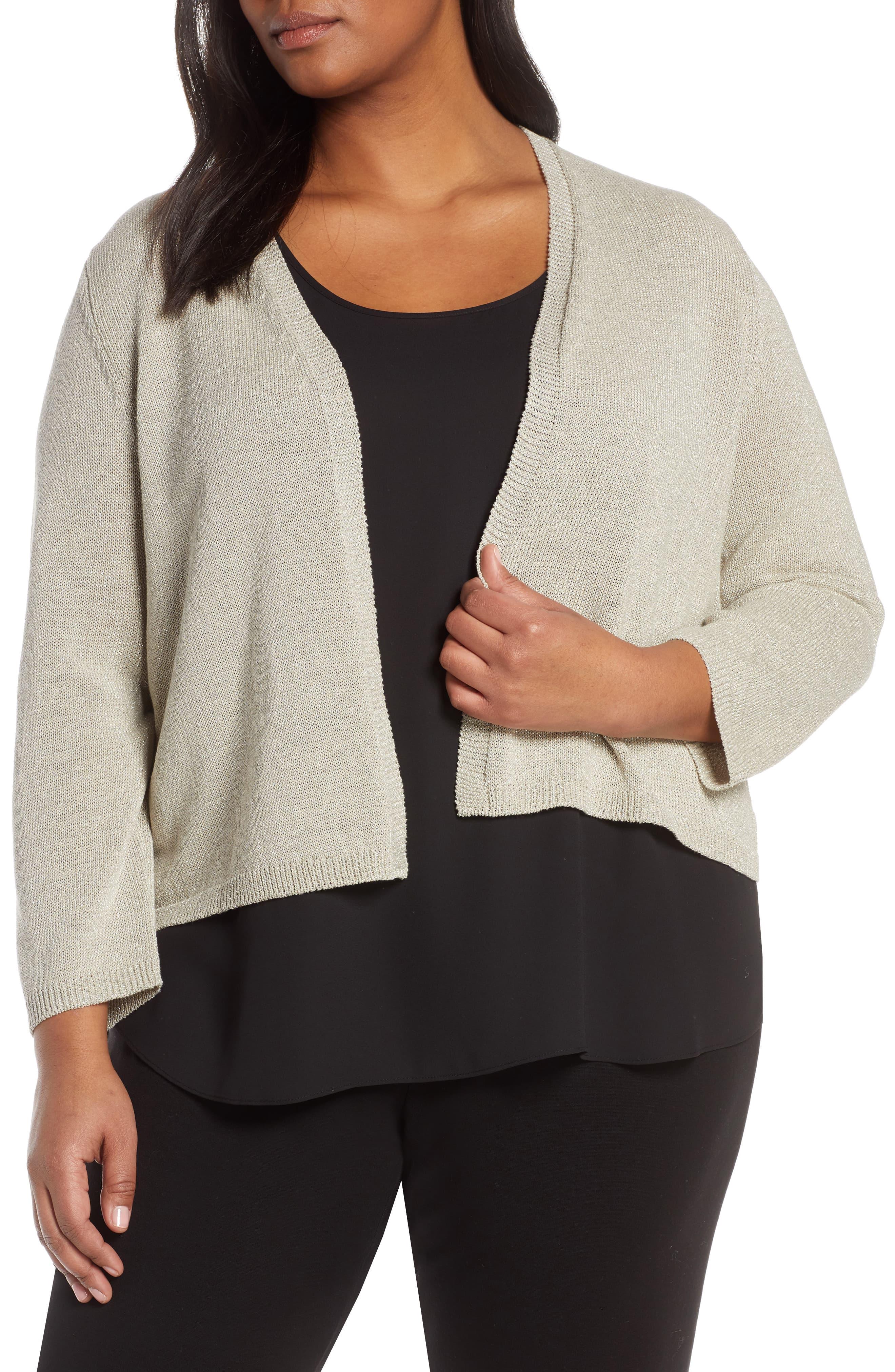 Lyst - Eileen Fisher Crop Metallic Cardigan