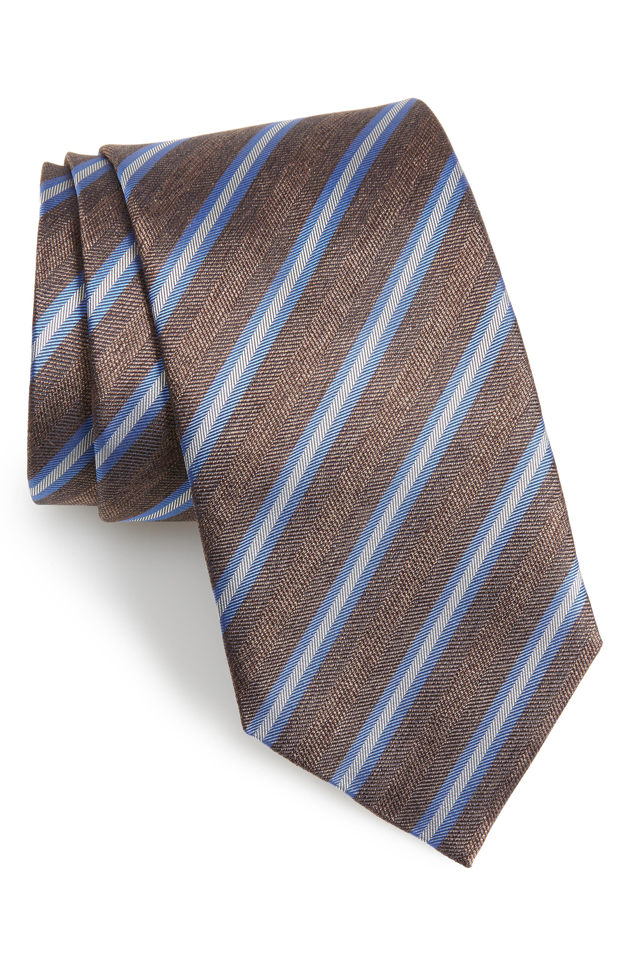 Lyst - David Donahue Stripe Silk & Cotton Tie in Brown for Men