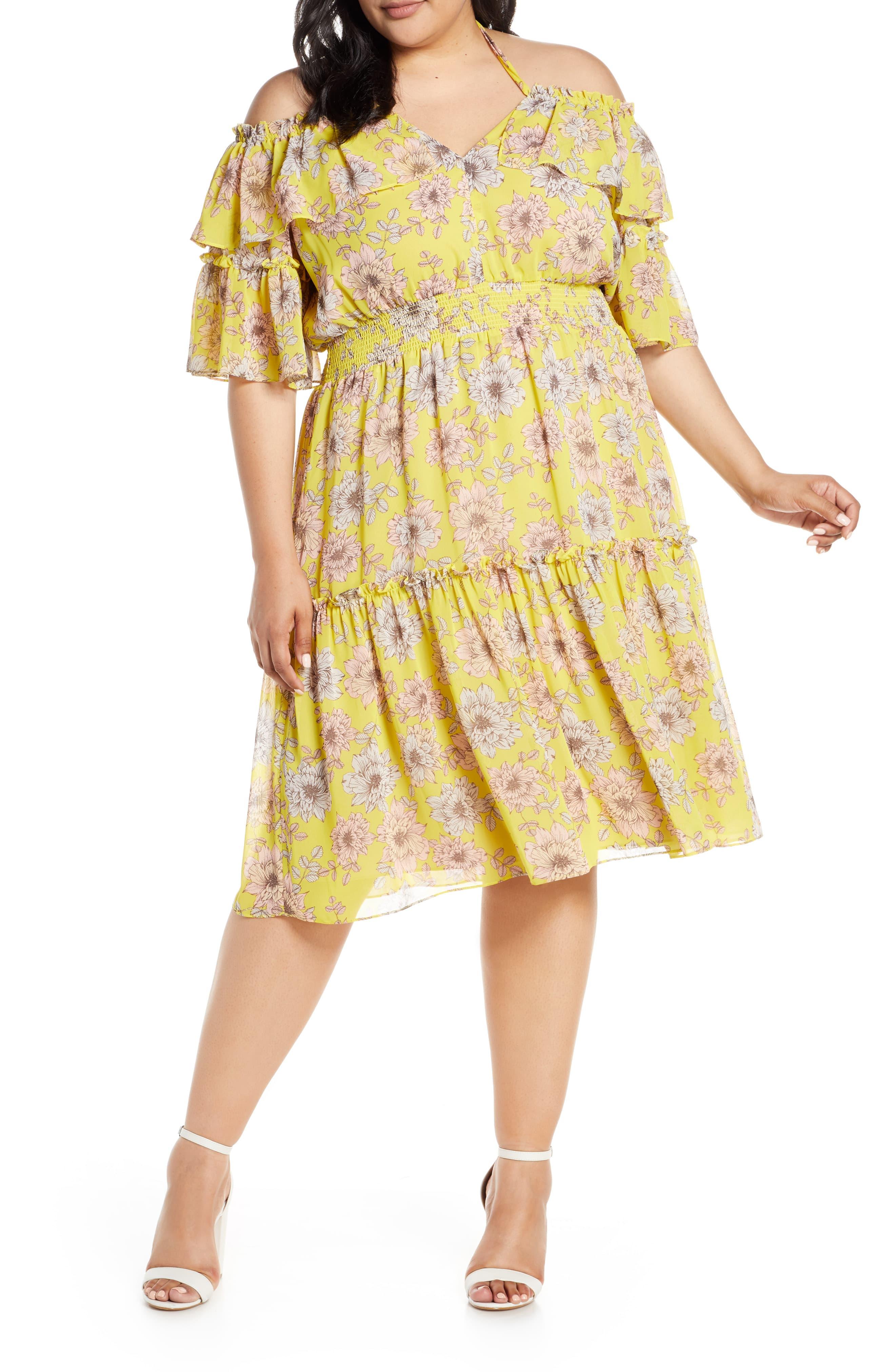 Chelsea28 Floral Off The Shoulder Tiered Dress in Yellow