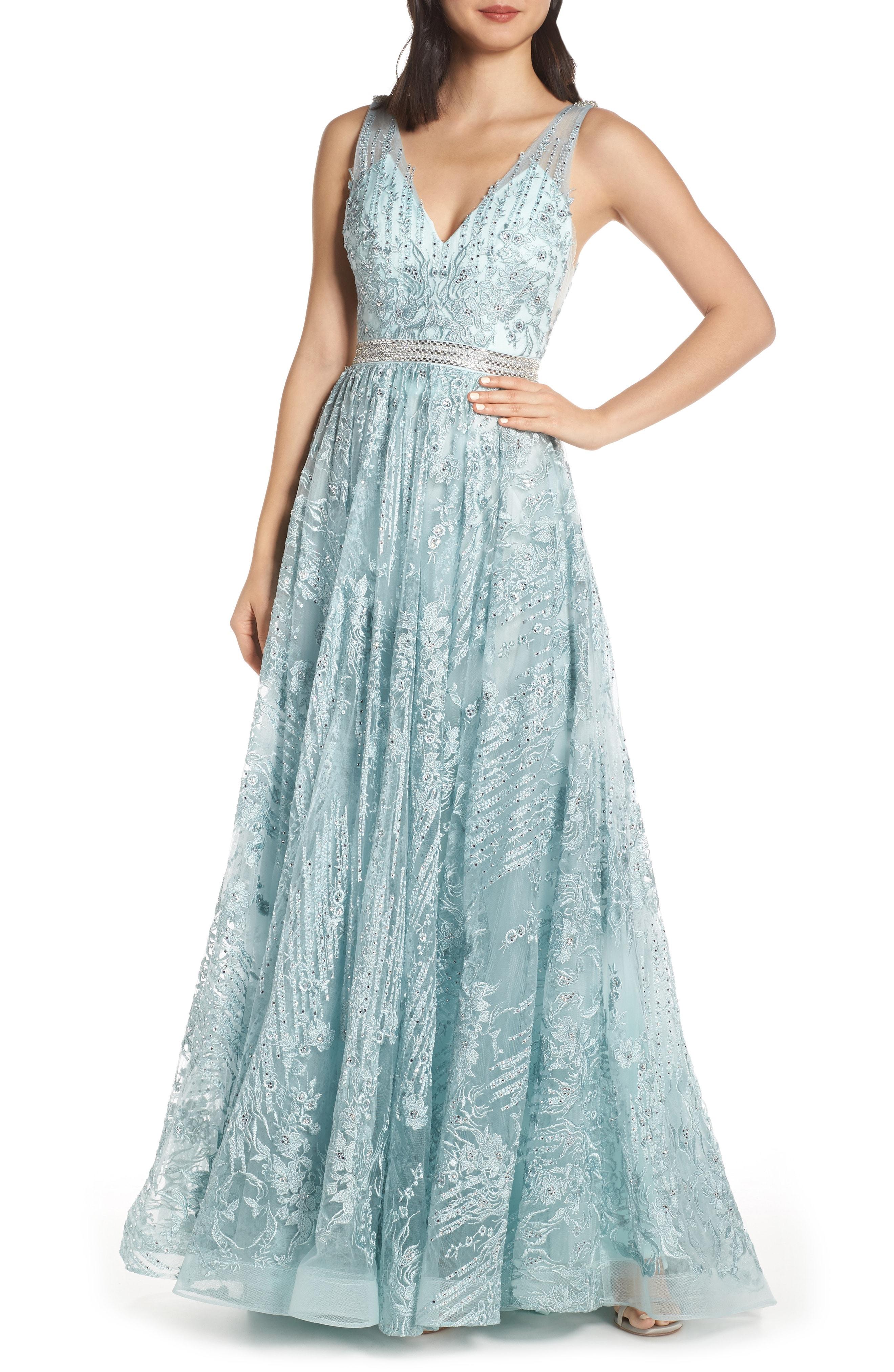 Lyst - Mac Duggal Beaded & Embroidered Chiffon Evening Dress In Blue